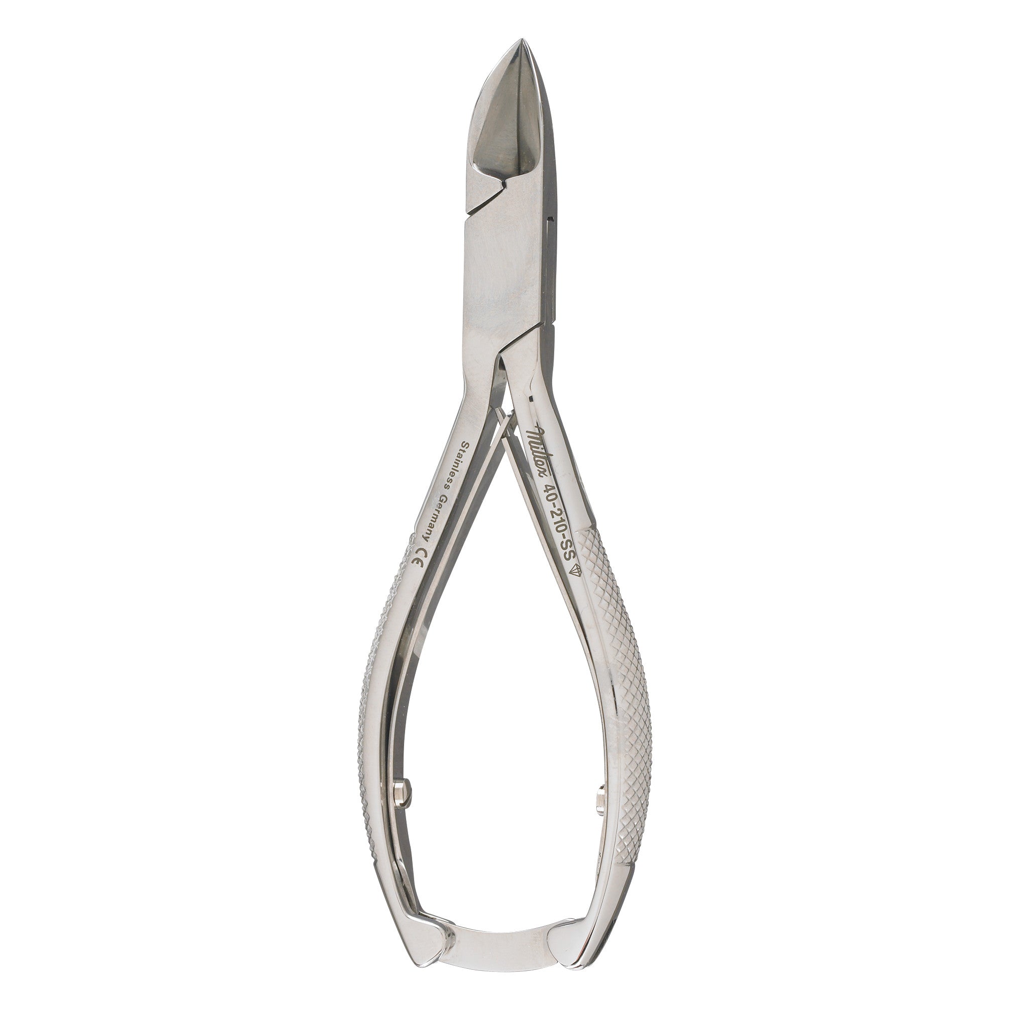 Double-Spring Concave Jaw Nail Nippers with textured handles and shiny metal finish, designed for precision nail care.