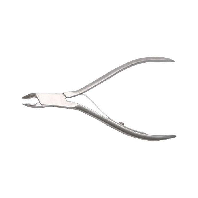 A pair of silver Tissue and Cuticle Nippers with a curved handle and sharp cutting edges.