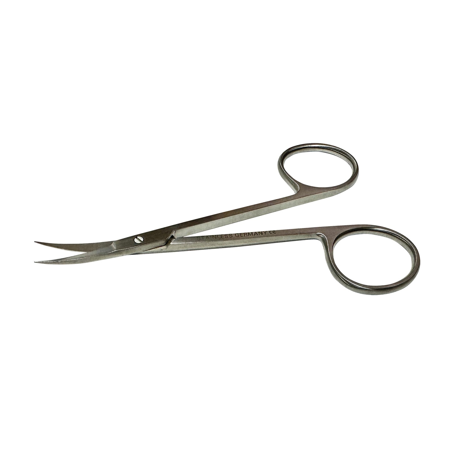 Standard Pattern Iris Scissors with curved, pointed blades and looped handles, designed for precision cutting in medical procedures.