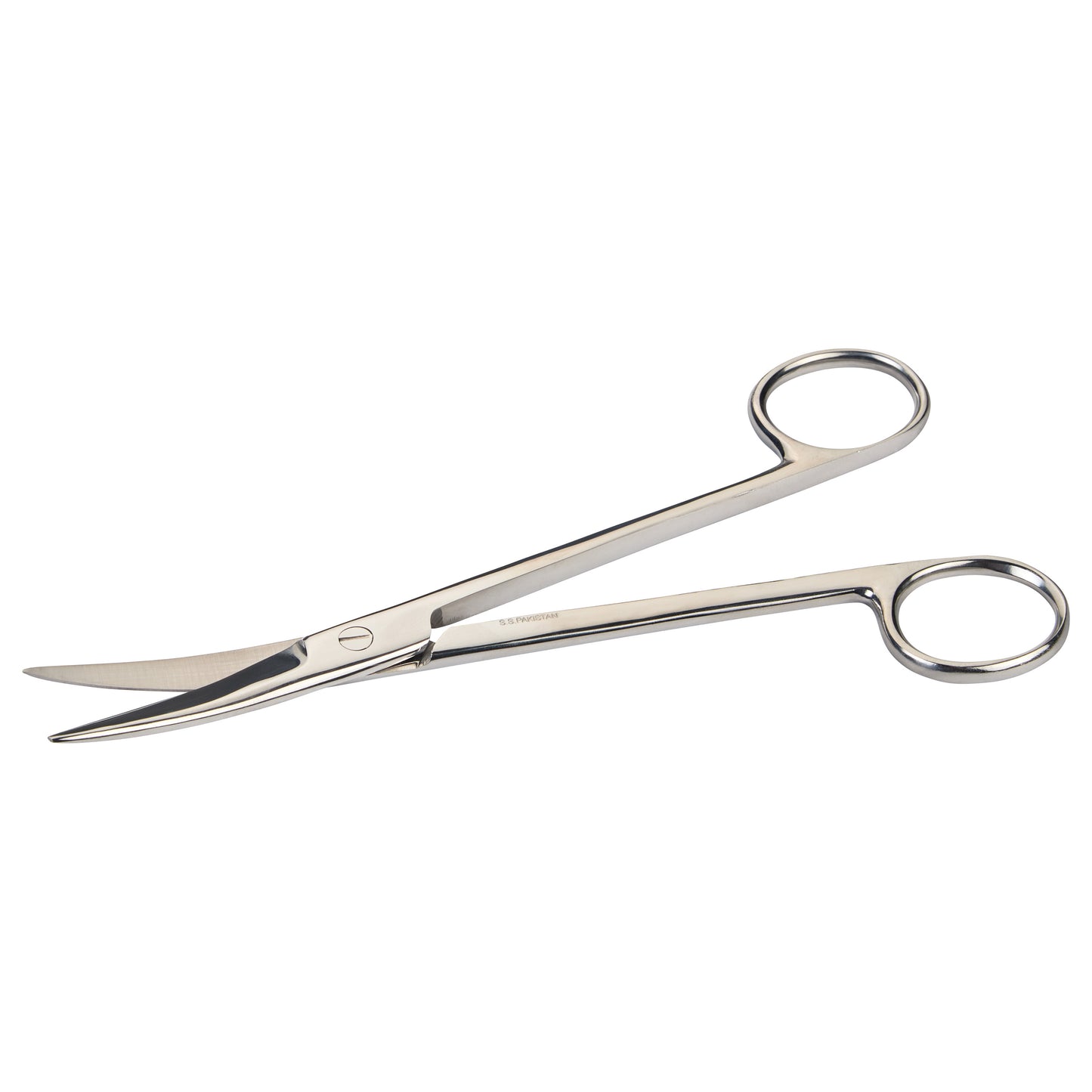 Curved Mayo Dissecting Scissors with stainless steel construction and finger ring handles, shown on a white background.