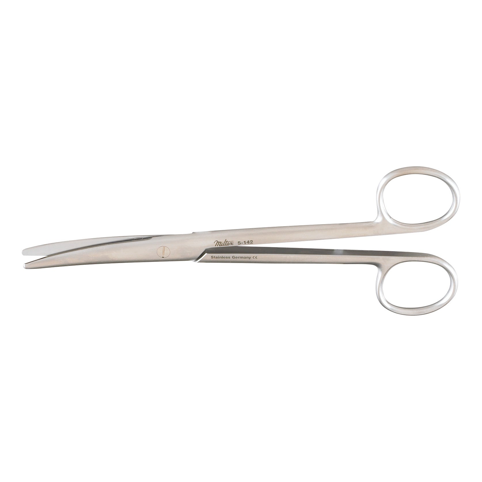 Miltex Mayo Dissecting Scissors are stainless steel, straight-bladed instruments with finger loops, designed for surgical use.