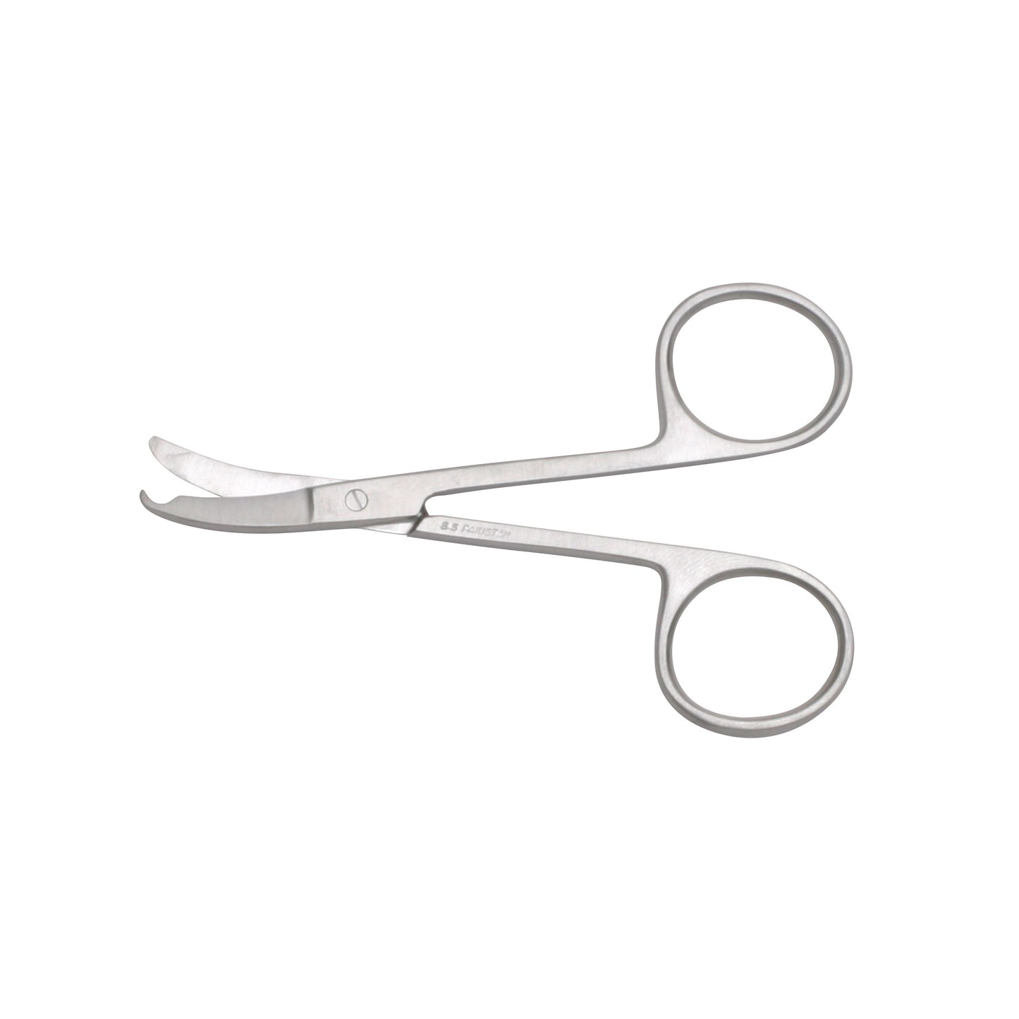 Shortbent Stitch Scissors with curved blades and finger loops, designed for cutting stitches in medical procedures.
