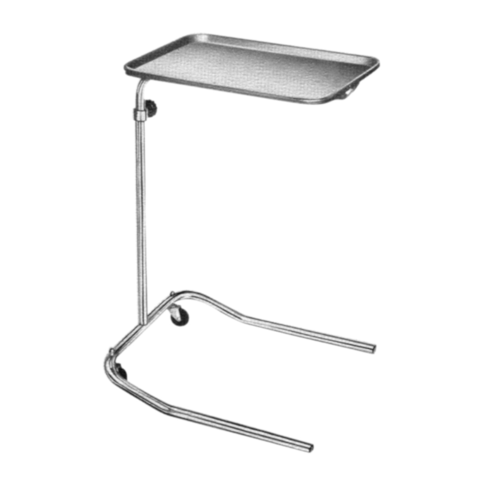 Brandt Mayo Instrument Stand with an adjustable metal tray and wheeled base for mobility, designed for medical or laboratory use.