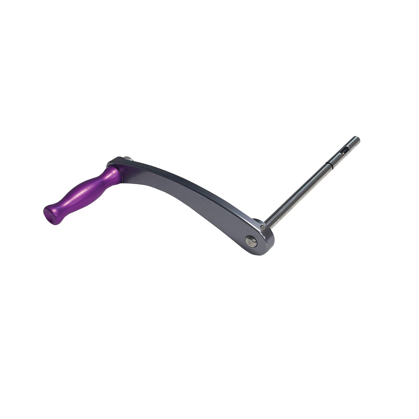 A Crank Handle for KYRA Curve Spine Frame with a purple grip and metallic arm, shown on a white background.