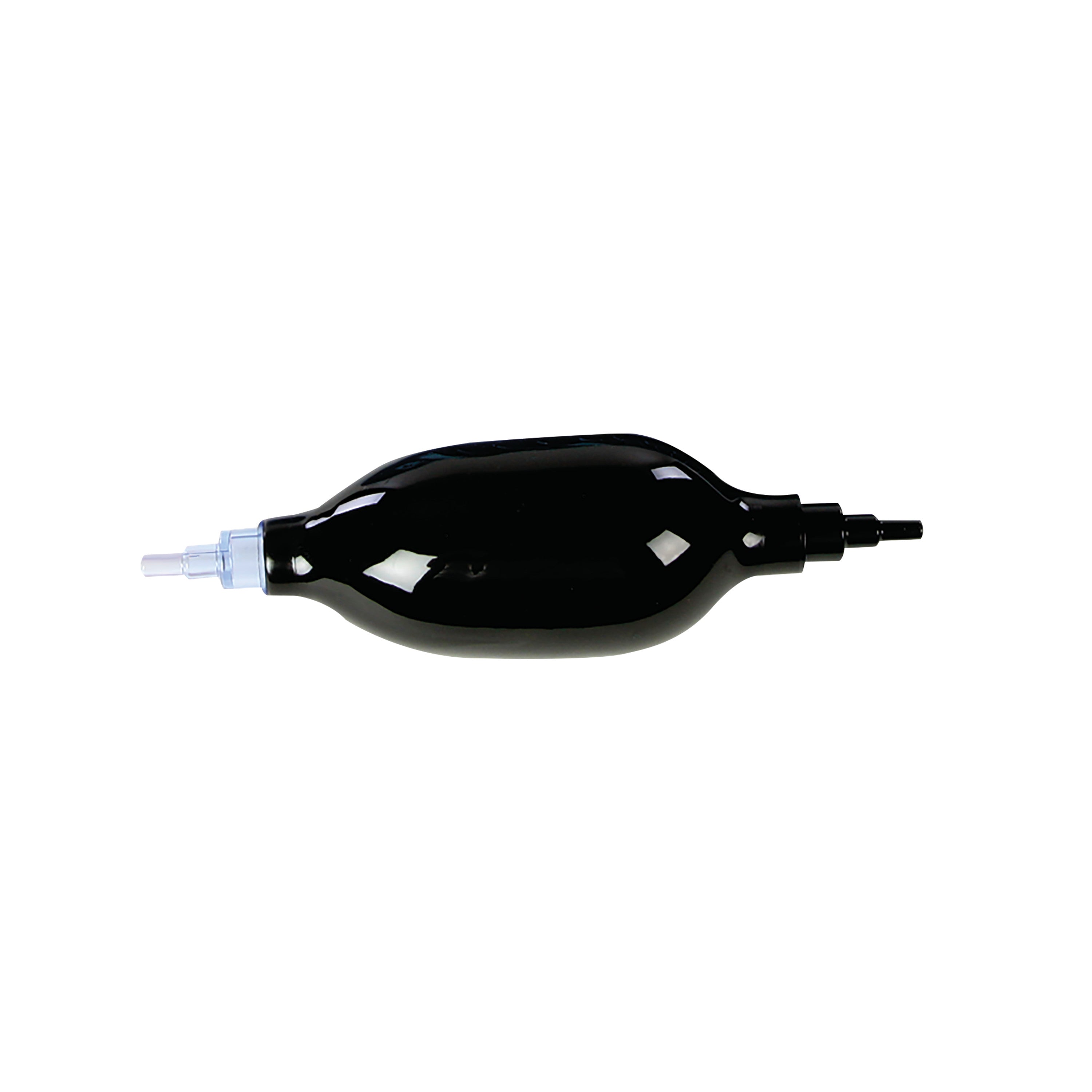 Replacement Inflator Bulb for AliMed Inflatable Therapy Carrot Hand Contracture Orthosis Kit, black with a tapered nozzle.