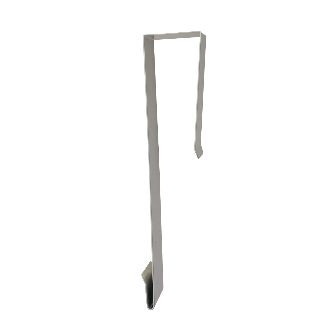 Silver metal Door Hanger with a simple, rectangular design and two hooks for hanging items.