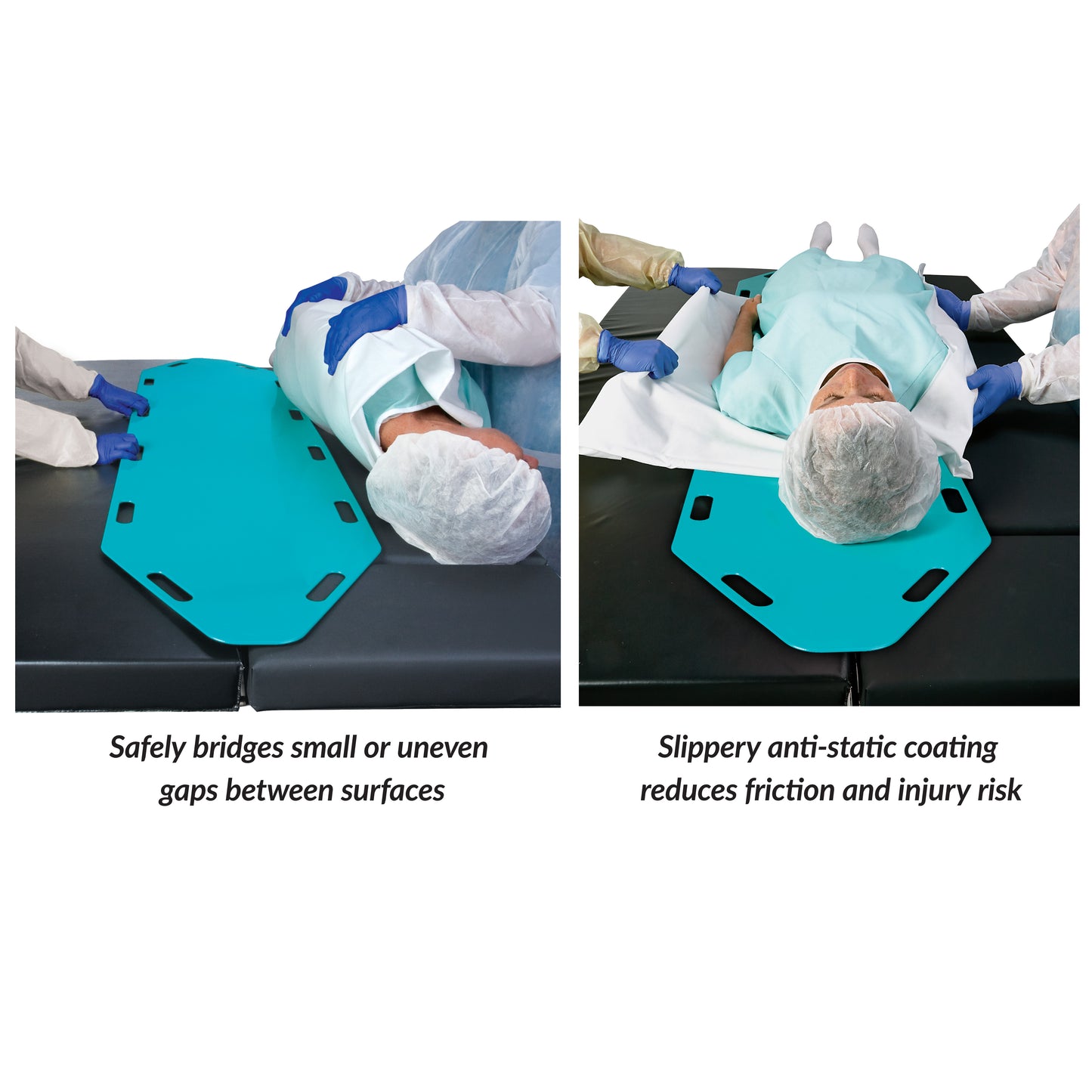 The AliMed Anti-Stat Patient Shifter in use. It safely bridges gaps between surfaces and features an anti-static coating to .