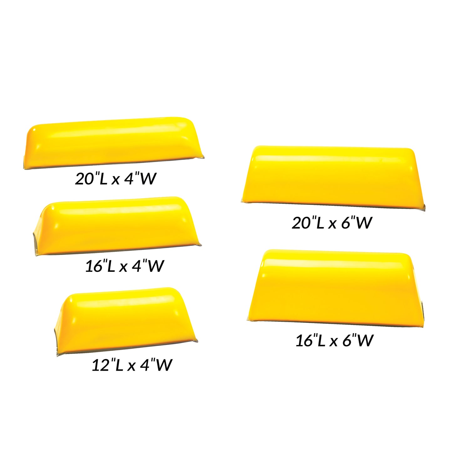 Five yellow AliMed AliLite Chest Rolls in various sizes, measuring 12"x4"W, 16"x4"W, 20"x4"W, 16"x6"W, and 20"x6"W.