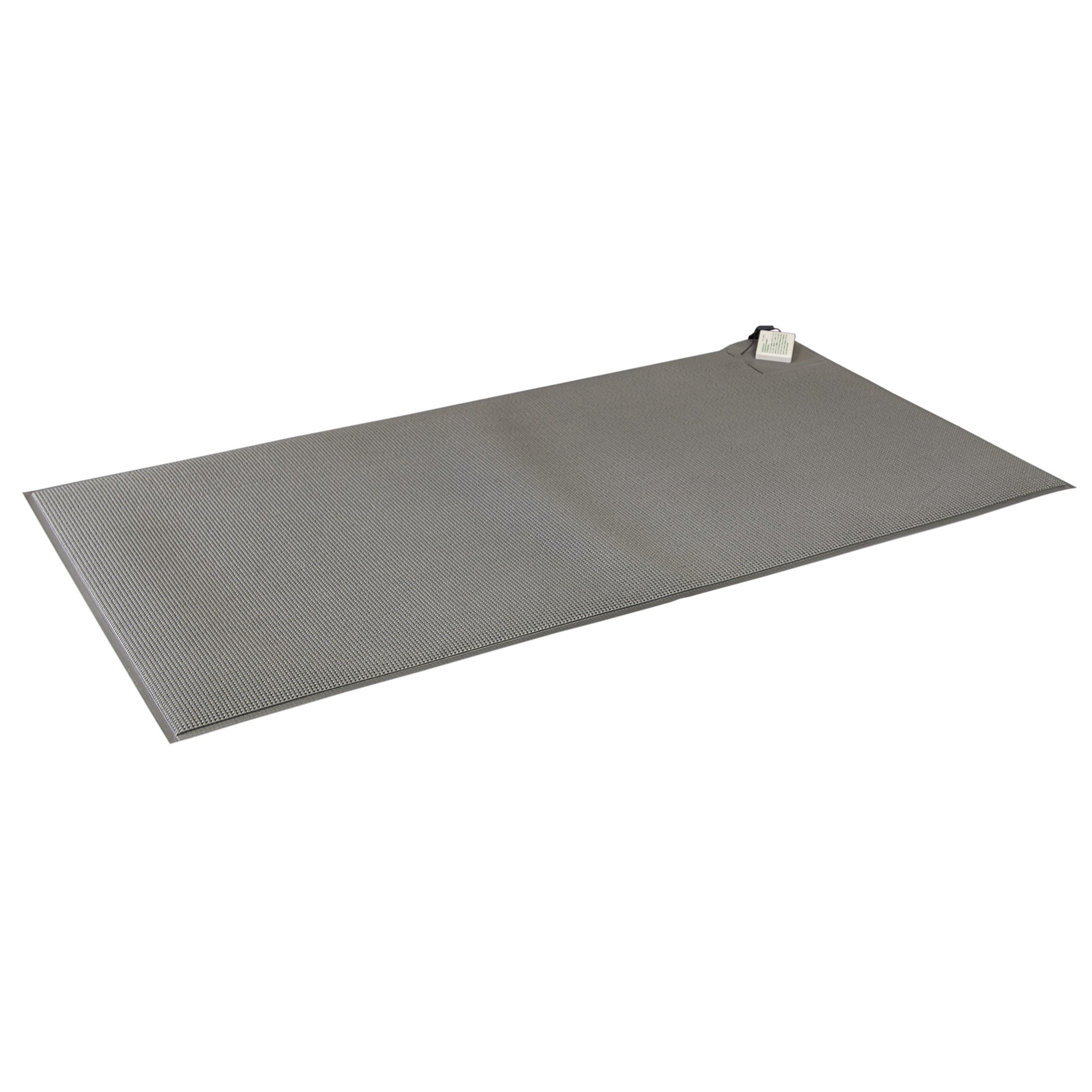 Smart Caregiver CordLess Floor Mat Sensor on a white background, featuring a textured gray surface and an attached control.