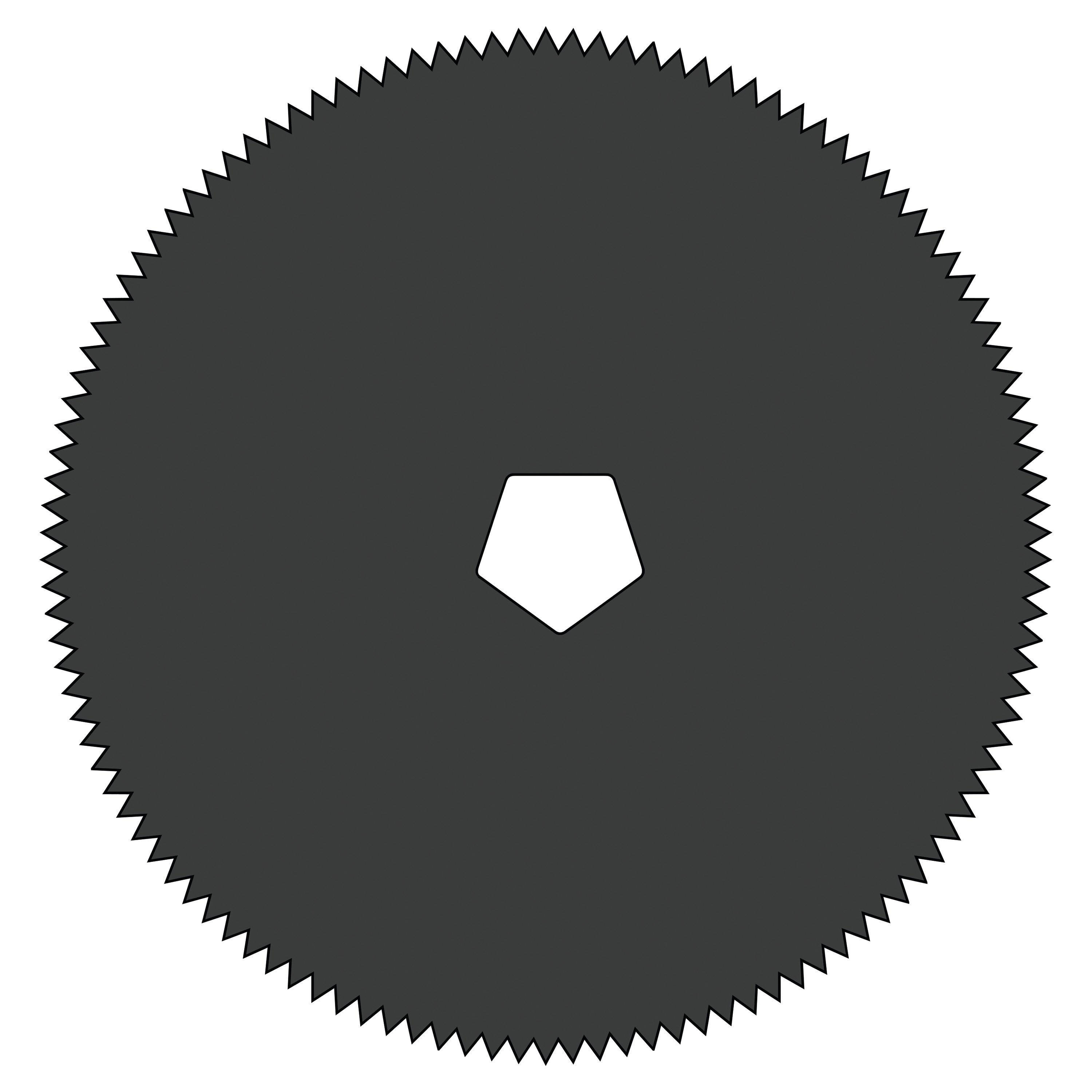 A circular "Cast Saw Blade for DeSoutter CleanCast CC4, CC5, CC6, and CSB Cast Saws" with sharp, evenly spaced teeth and a pentagon center hole.
