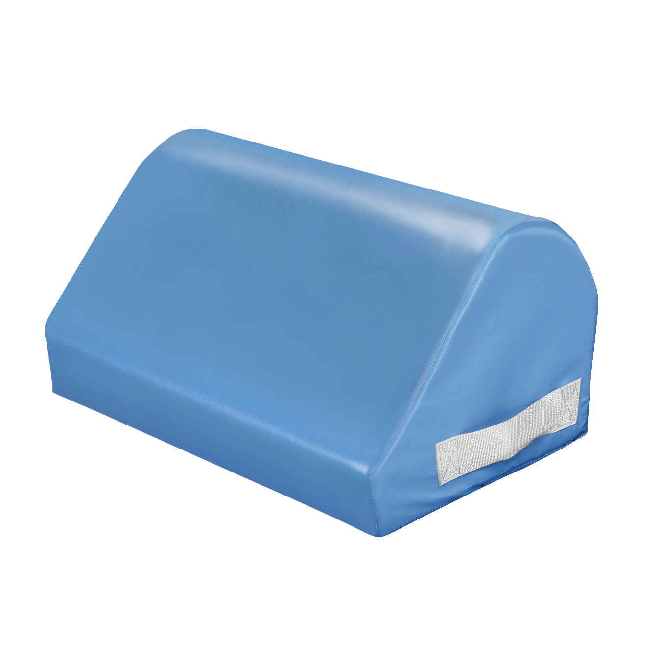 The AliMed Vinyl-Covered Tall Knee Bolster is a blue foam wedge with a handle on the side, used for support or positioning.