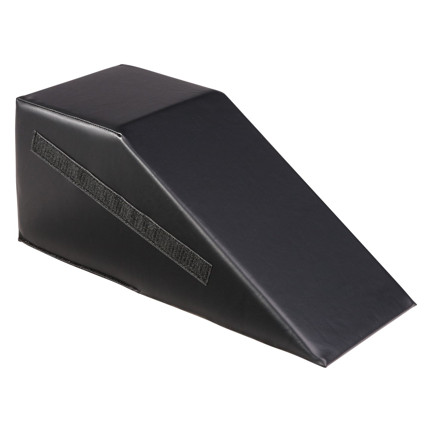 A black wedge-shaped cushion, part of the Upper Extremities Clearview Wedge Set, features a hook and loop strip on the side.