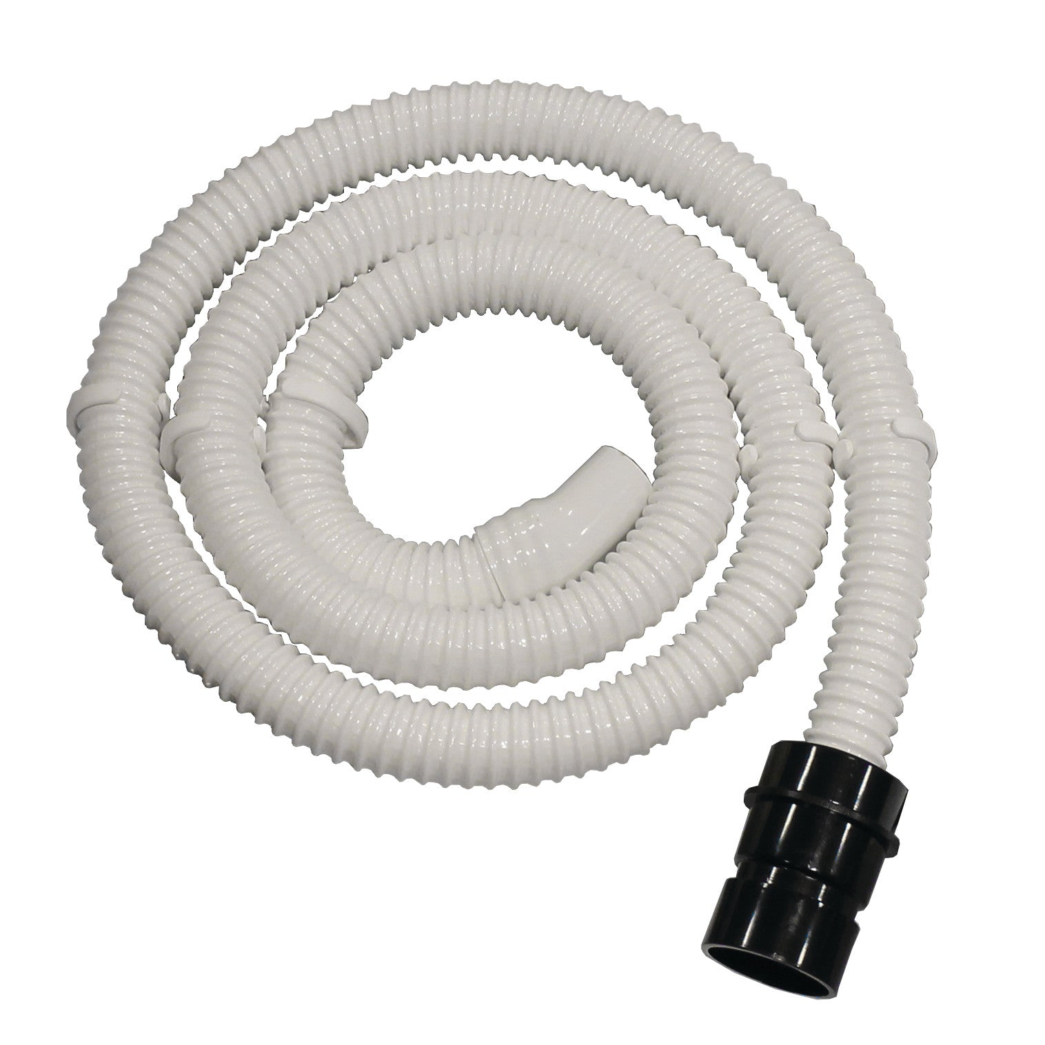 A coiled white Replacement Hose Kit for DeSoutter CleanCast CC7 Electric Cast Saw and Dust Extraction System, featuring a black connector.