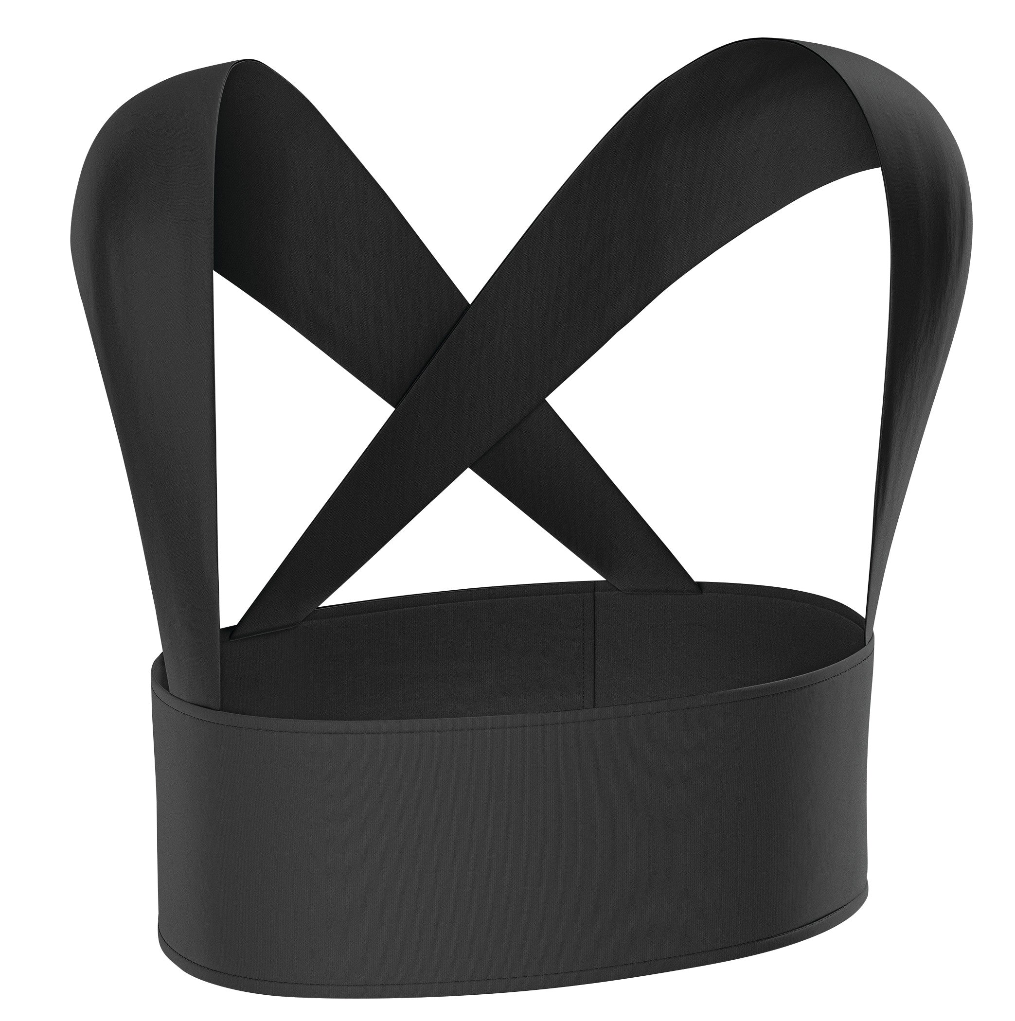 The Femi Posture is a black posture corrector with adjustable straps designed to improve posture by aligning the back and shoulders.