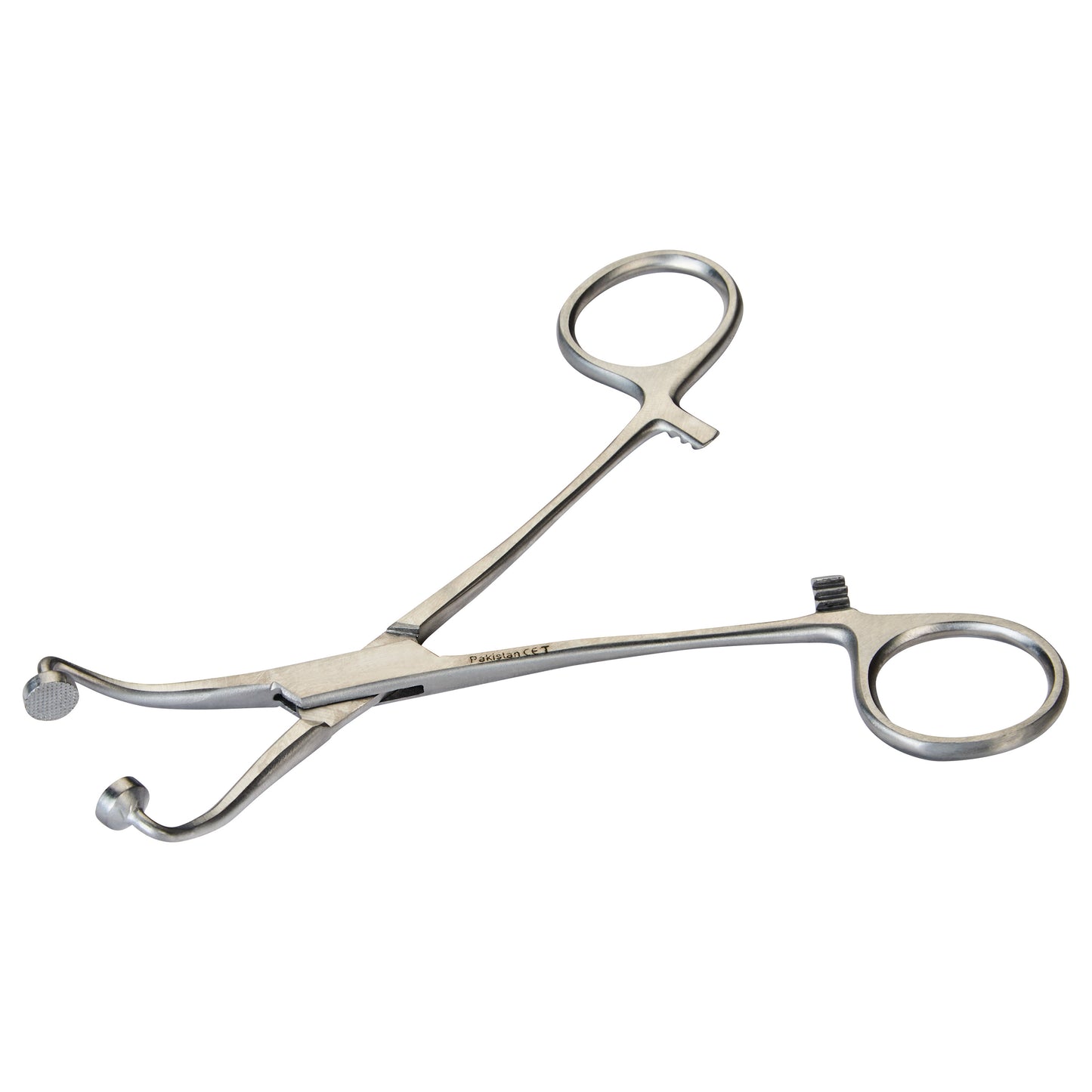 A Hoff Towel Clamp with finger rings and curved, serrated tips designed for gripping towels during surgical procedures.