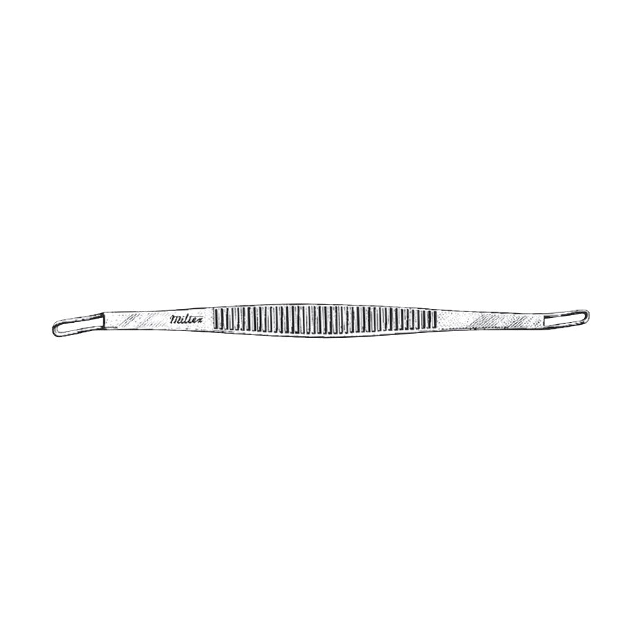 Miltex Schamberg Comedone Extractor with a metal loop on each end and a textured grip area in the middle for removing comedones.