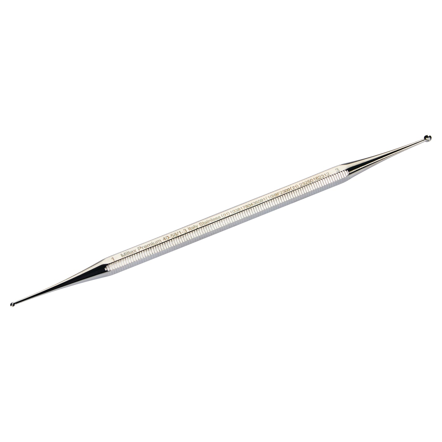 Miltex Double-Ended Curette Excavator with a long, ridged handle and small looped ends for precision medical or dental work.