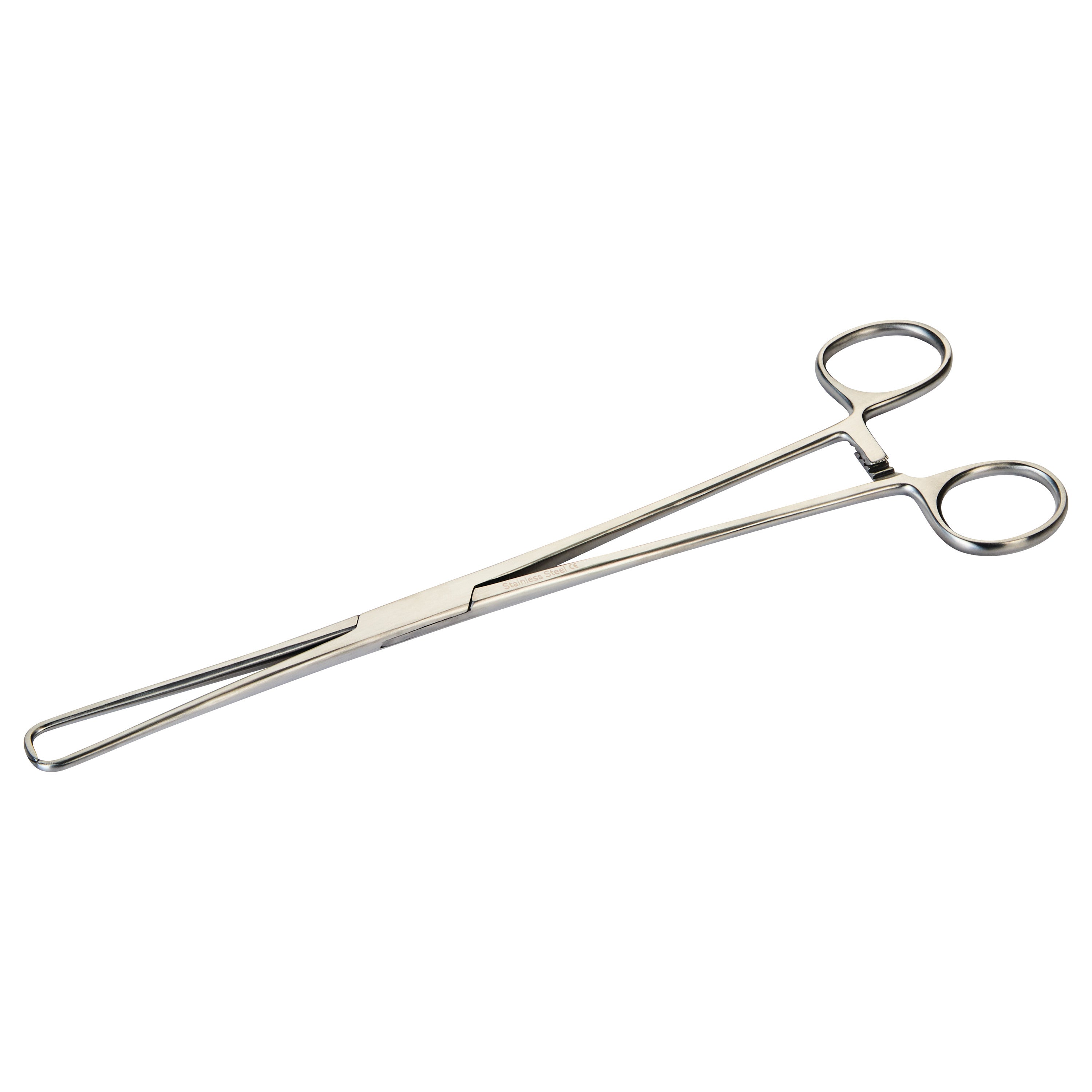 Schroeder-Braun Uterine Tenaculum Forceps, a stainless steel medical tool with long handles and looped grips, used in gynecological procedures.