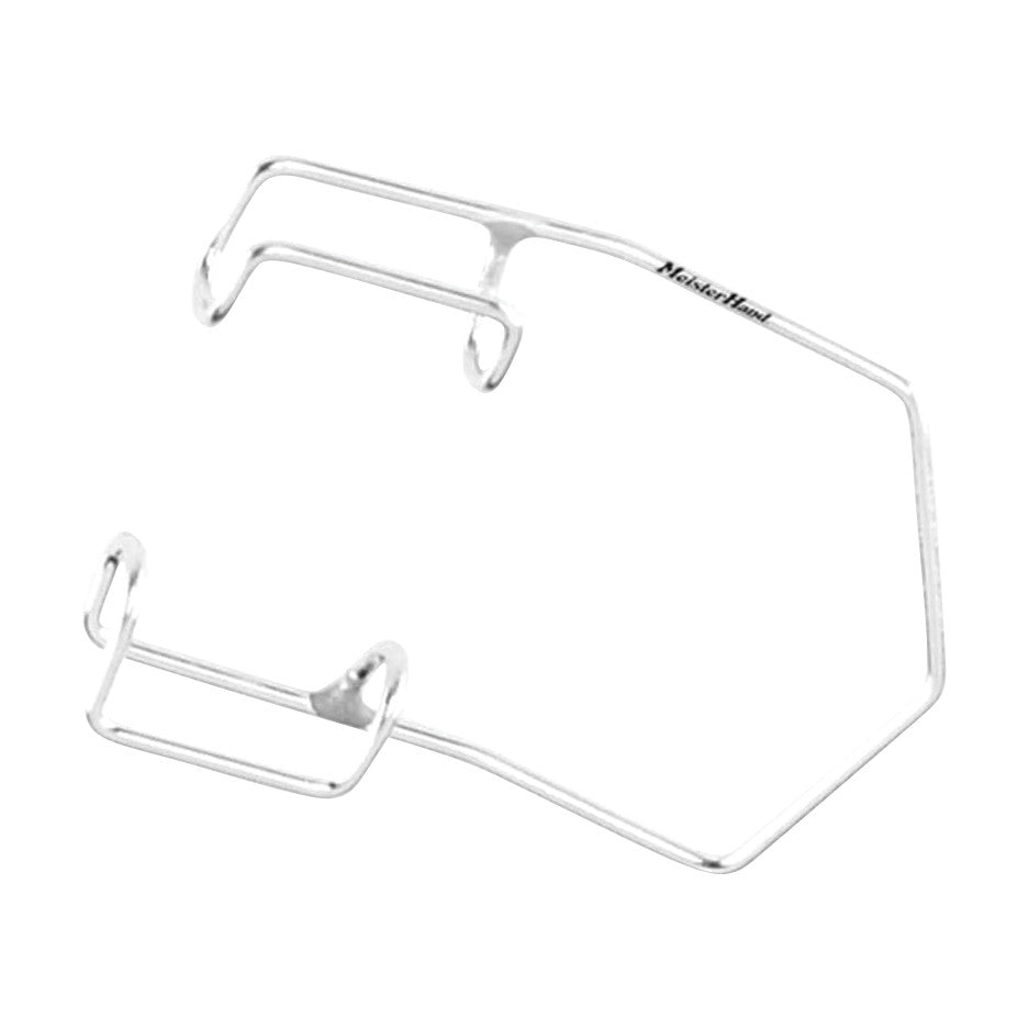 The Miltex MeisterHand Barraquer Eye Speculum is a silver, wire-framed medical tool designed to hold the eyelids open.