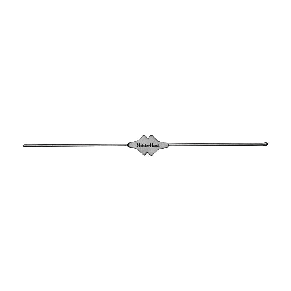 The Miltex MeisterHand Bowman Lacrimal Probe is a thin, straight tool with a central engraved handle for medical procedures.