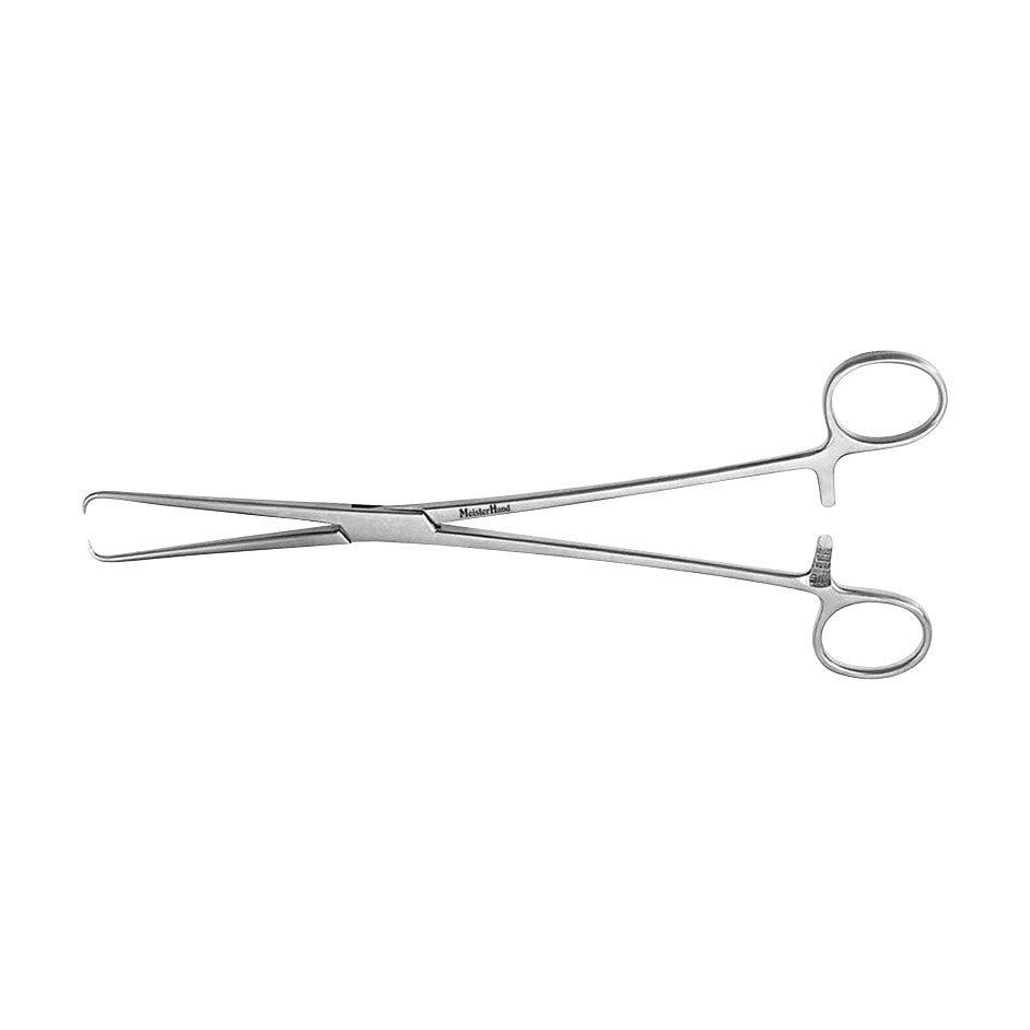 Miltex MeisterHand Schroeder Uterine Tenaculum Forceps, featuring two curved prongs and finger loops for surgical use.