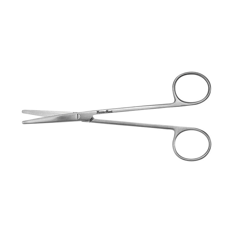 Miltex MeisterHand Metzenbaum Scissors with curved, blunt tips and looped handles, designed for delicate surgical cutting tasks.