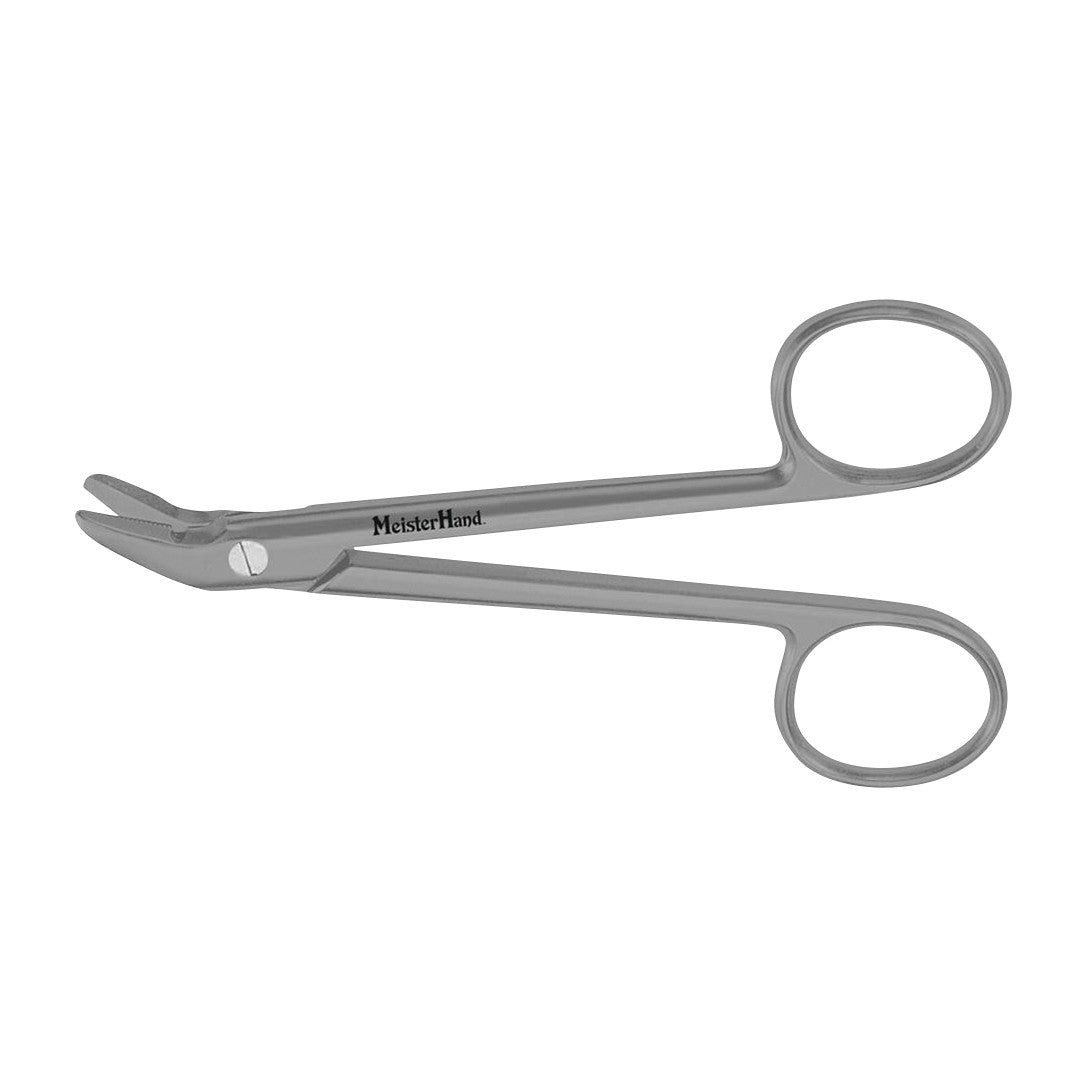 Miltex MeisterHand Wire Cutting Scissors with angled blades and finger loops, designed for precise wire cutting tasks.