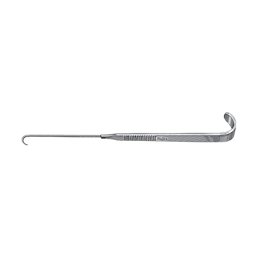 A News Trachea Hook, a surgical tool with a slender handle and a small curved hook at the end, is depicted on a plain background.