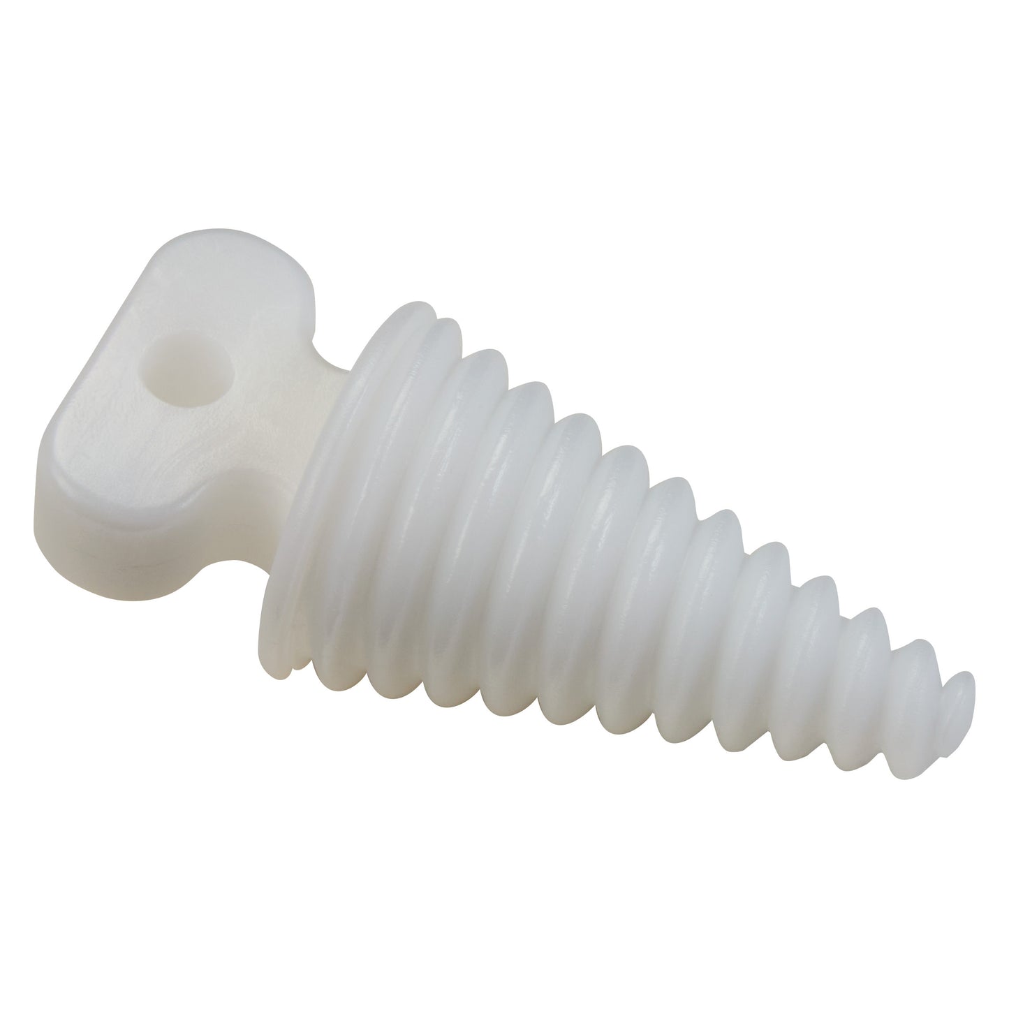 Miltex Maunder Oral Screw, a white plastic screw with a flat circular head and helical ridges, designed for dental use.