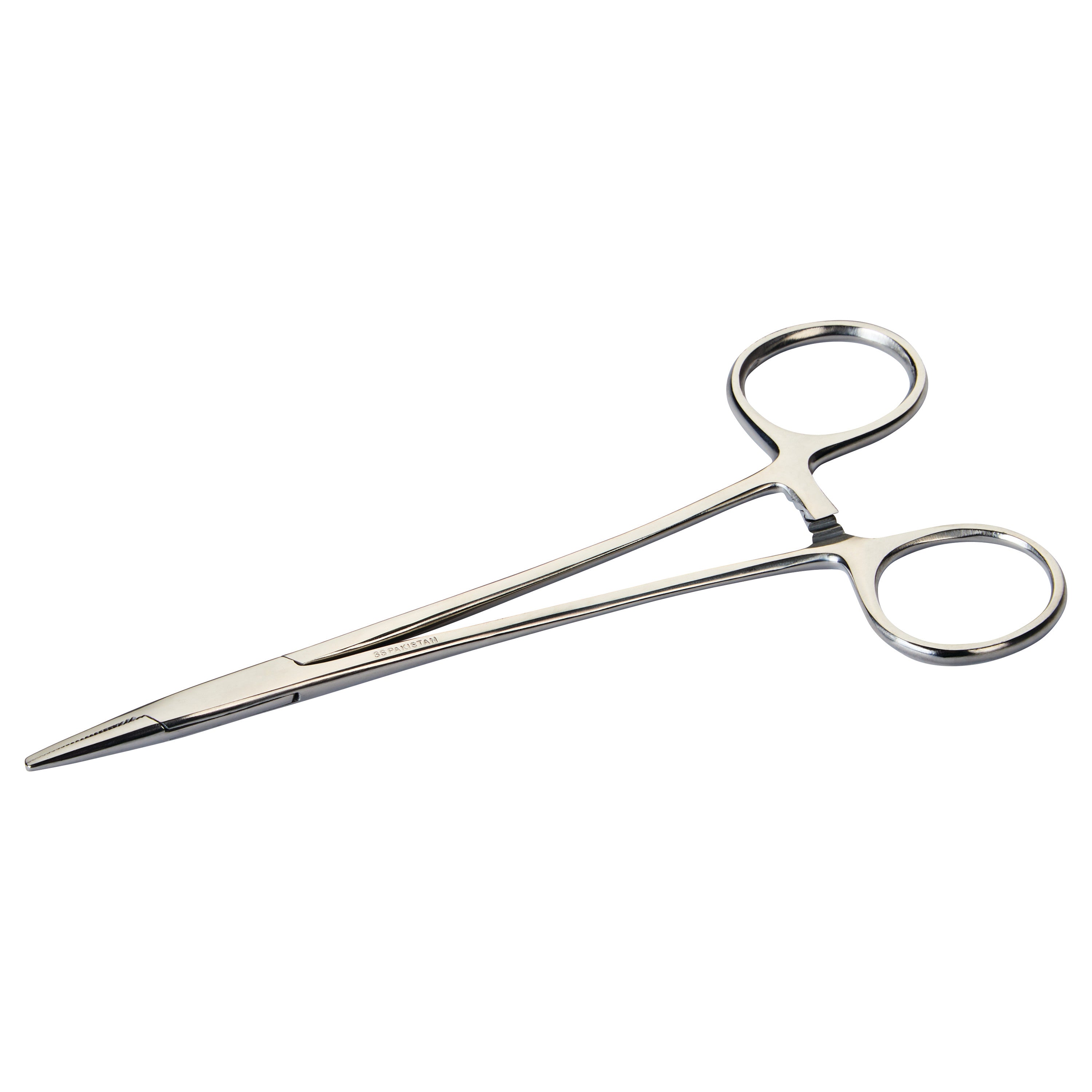 Crile-Wood Needle Holder with two loop handles and a slender, serrated jaw, used for gripping surgical needles securely.