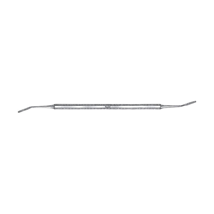 The Miltex Nail or Bone Rasp is a double-ended metal tool with a textured handle and angled tips on both ends.