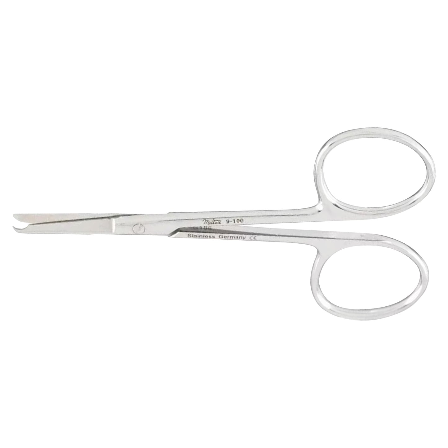 Miltex Spencer Stitch Scissors made of stainless steel with curved blades and finger loops, designed for cutting stitches.