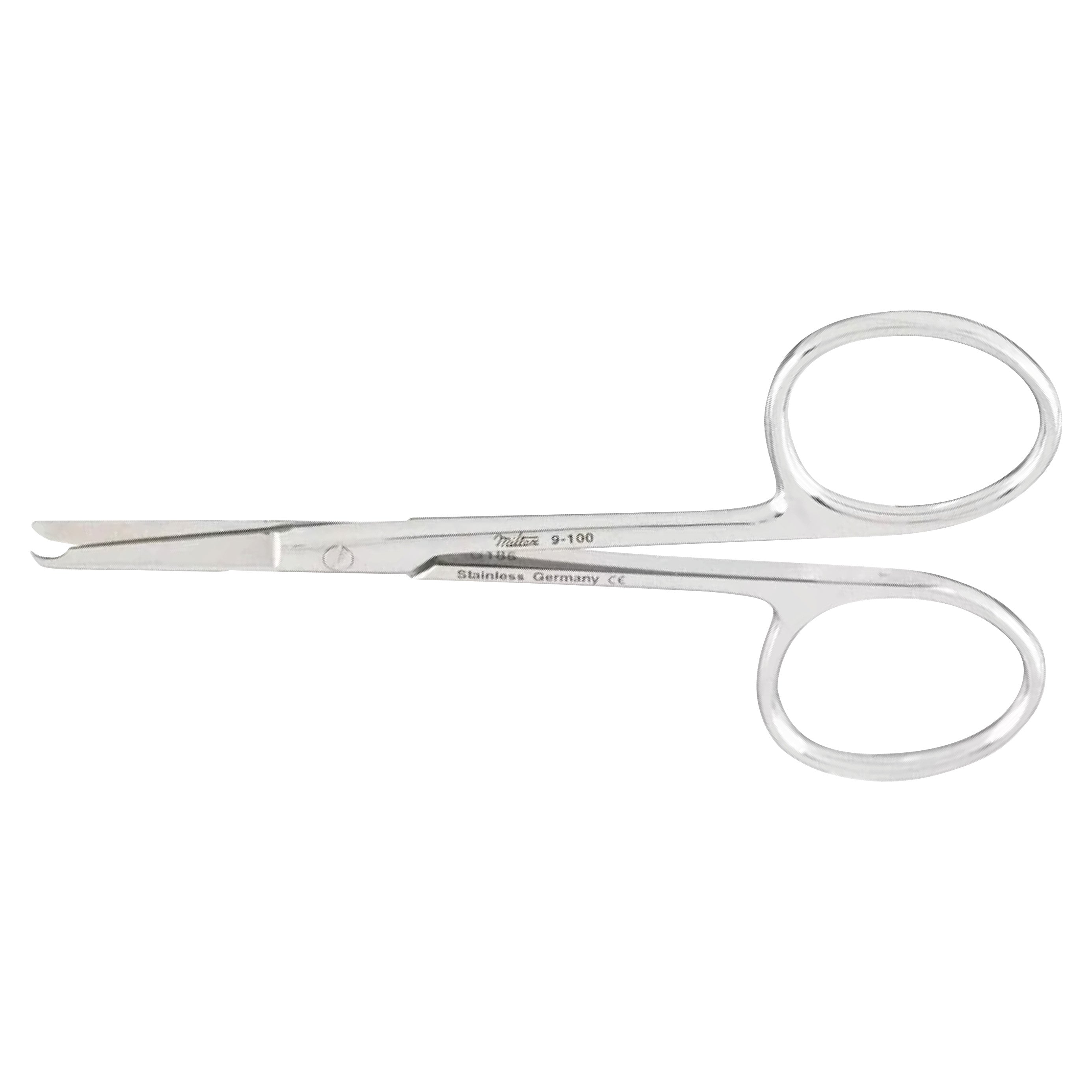 Miltex Spencer Stitch Scissors made of stainless steel with curved blades and finger loops, designed for cutting stitches.