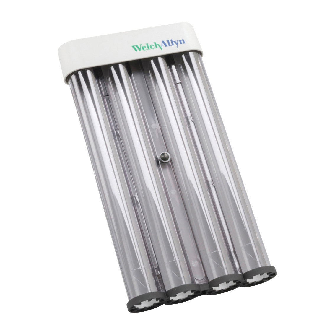 The Welch Allyn KleenSpec Specula Dispenser is a white and gray wall-mounted device for holding medical specula in place.