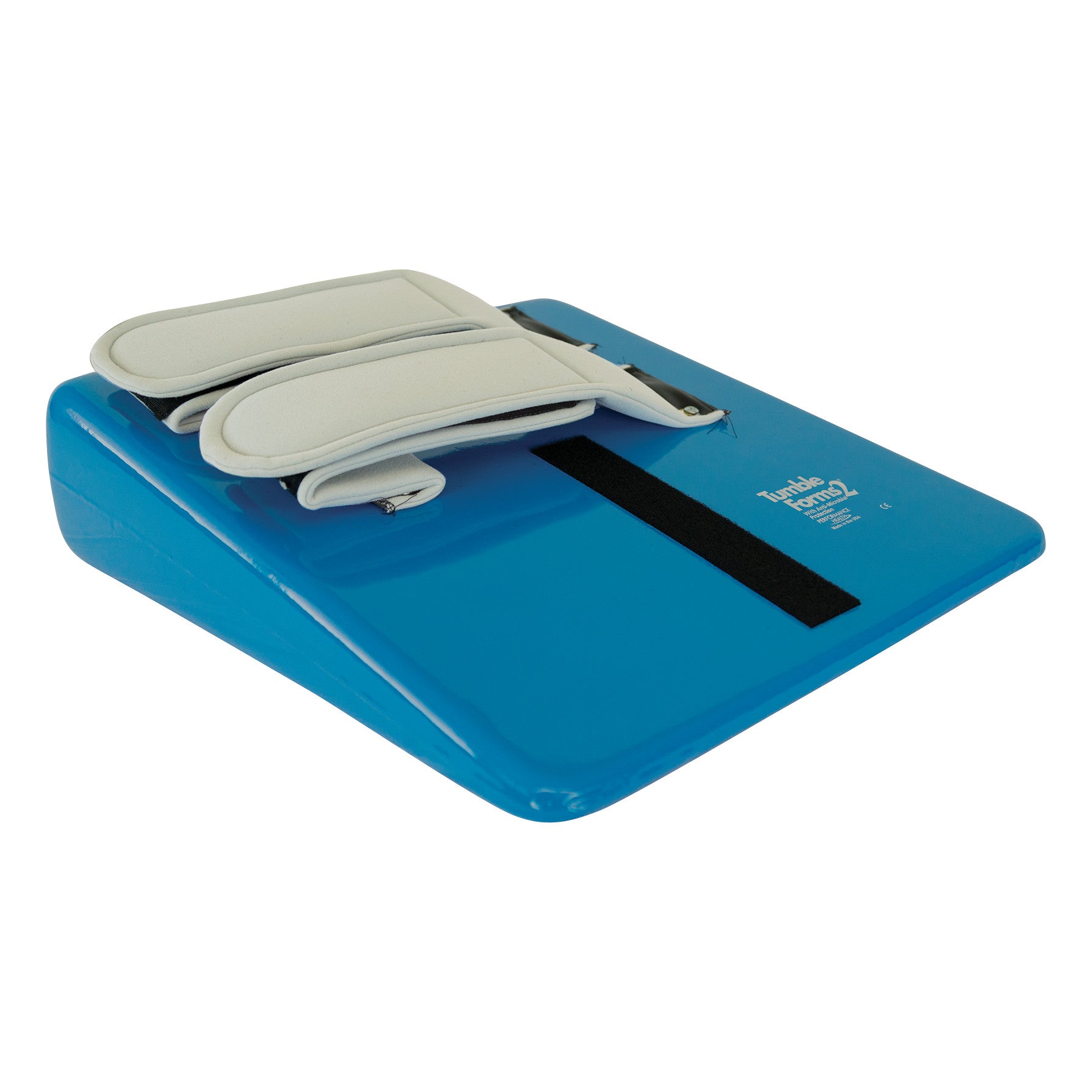 Tumble Forms2 22-1/2 Degree Deluxe Strap Wedge with light gray adjustable straps on a blue wedge-shaped base.