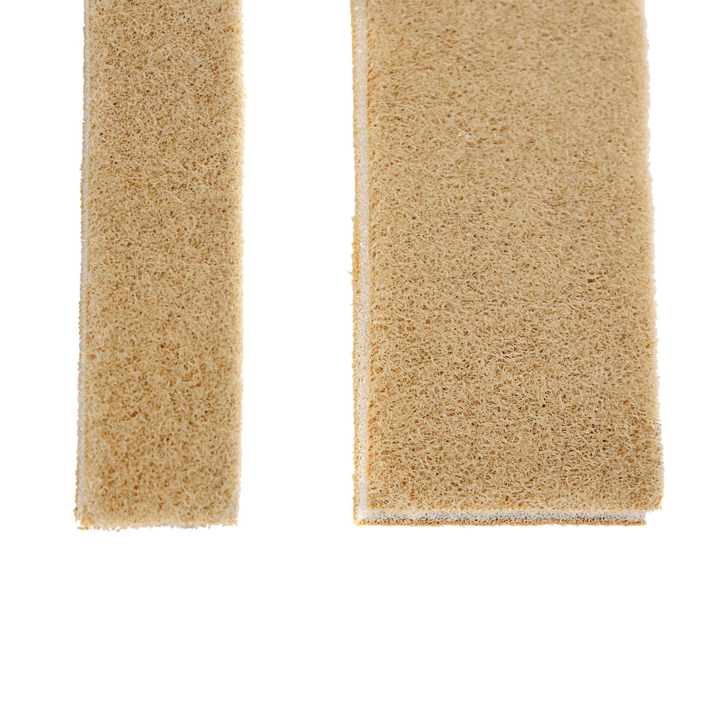 Close-up of two beige strips of AliMed Super Beta Pile II Loop, showing their textured surfaces on a white background.