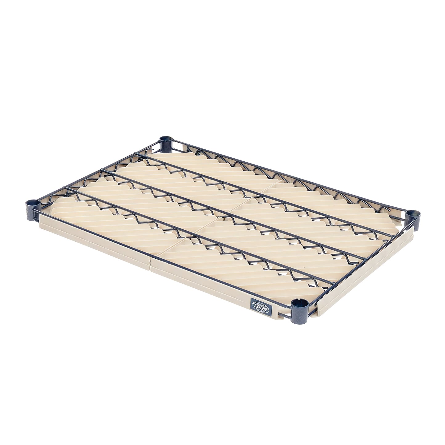 Nexelon Antimicrobial Shelving Unit with a rectangular frame and diagonal support bars, featuring a beige and dark gray color scheme.