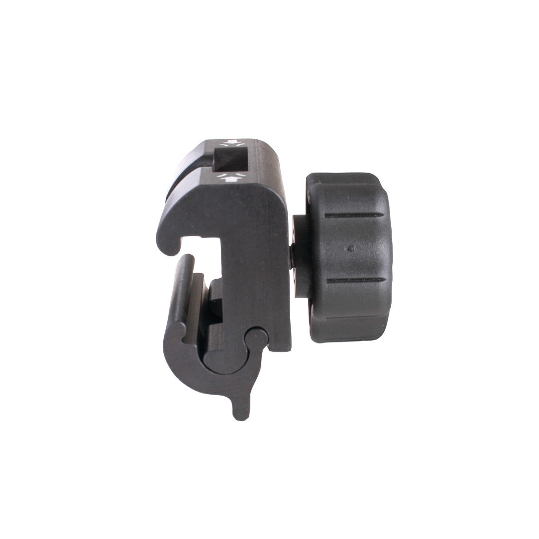 Side view of the Allen Easy-Lock Blade Clamp, featuring a black metal clamp mechanism with a textured adjustment knob.