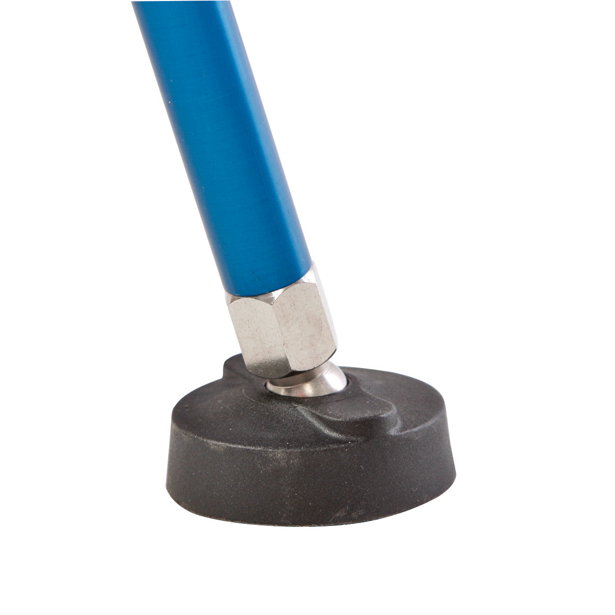An Attachable Hand Table Leg in blue with a black rubber foot and silver attachment, designed for stability and support.