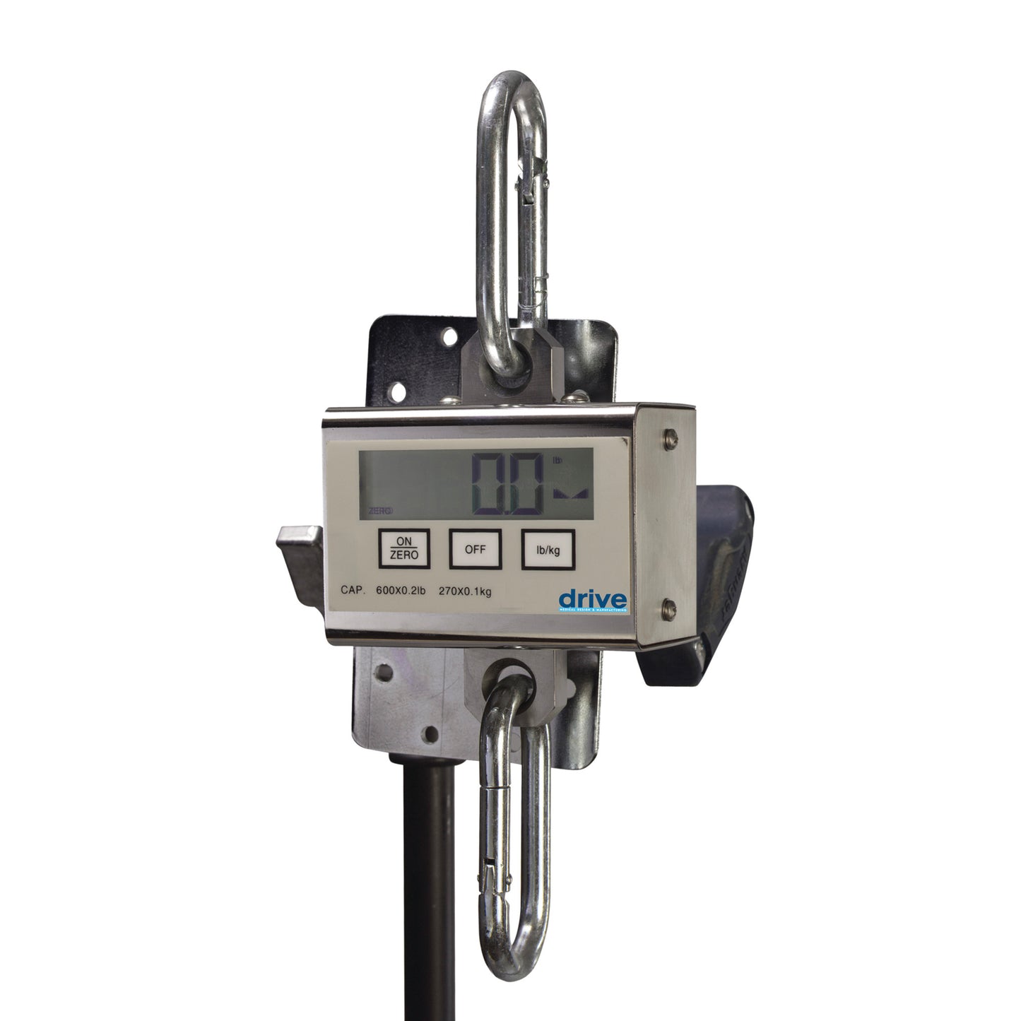 Drive Medical Hydraulic Standard Patient Lift with a digital display and metal hooks, used for weighing and lifting patients.