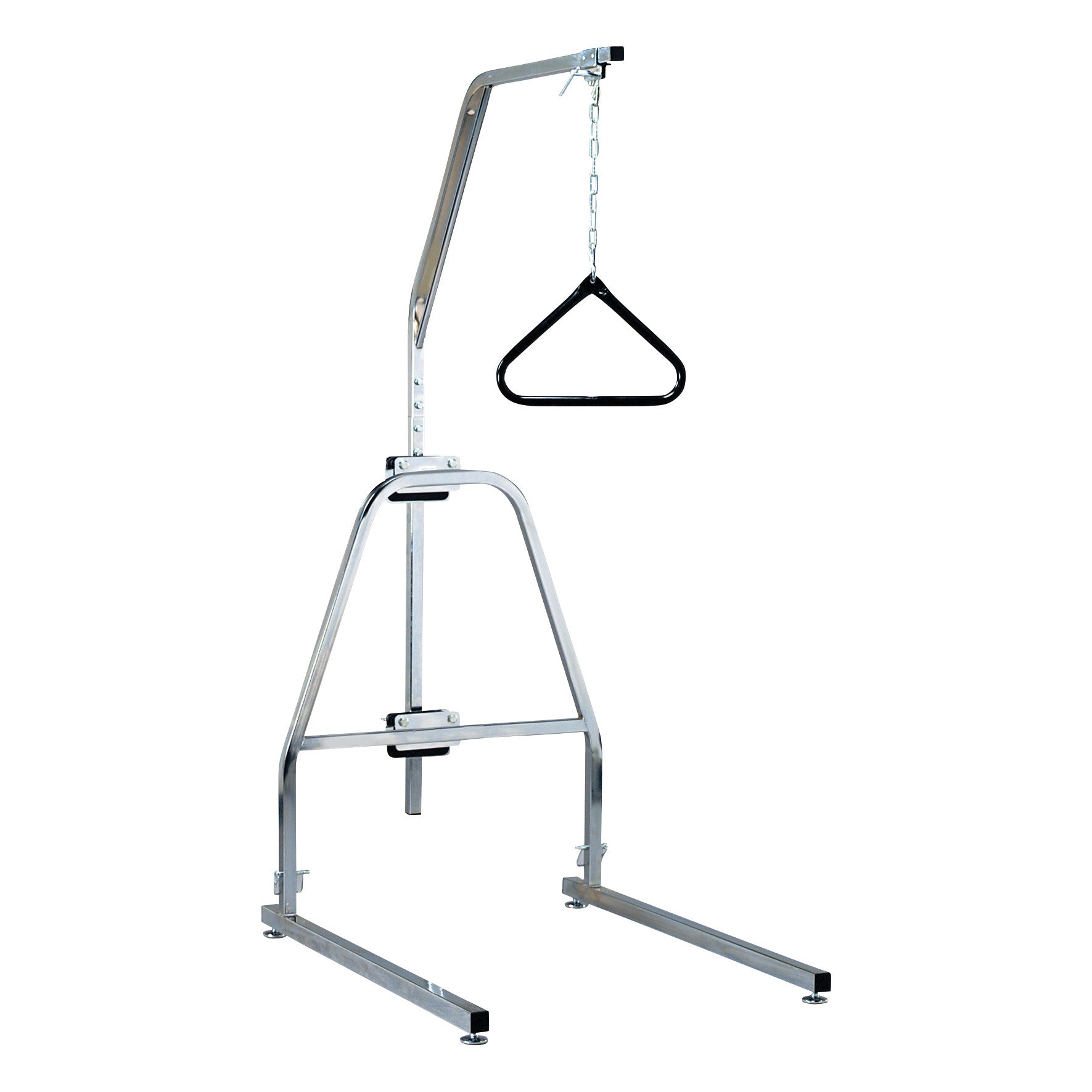 Drive Medical Trapeze Base with an overhead triangular grab bar and metal frame for supporting patients in mobility and transfers.