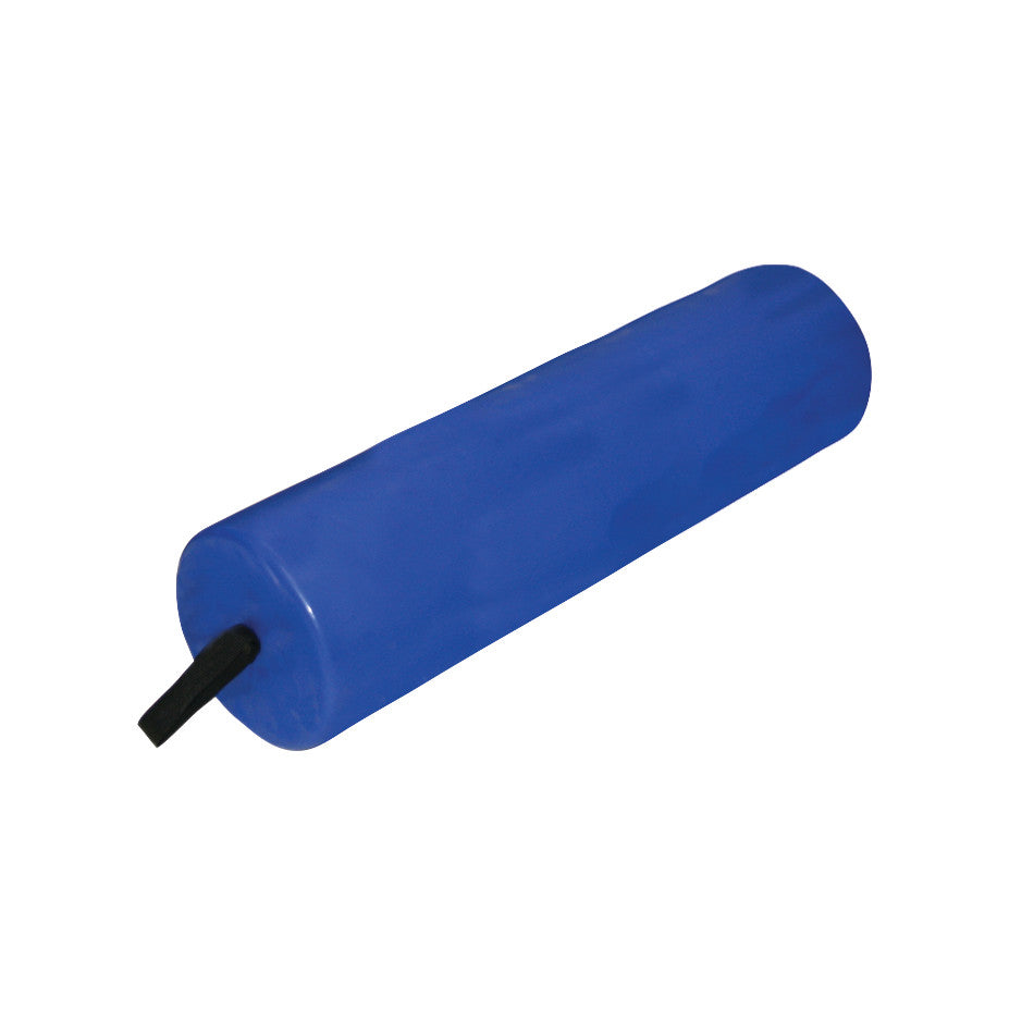 A blue cylindrical Skillbuilders Roll with a black strap attached, used for therapy or exercise purposes.
