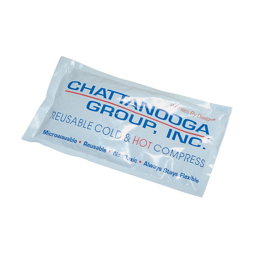 Chattanooga FlexiPac Reusable Hot and Cold Compress, labeled as microwavable, reusable, non-toxic, and always stays flexible.