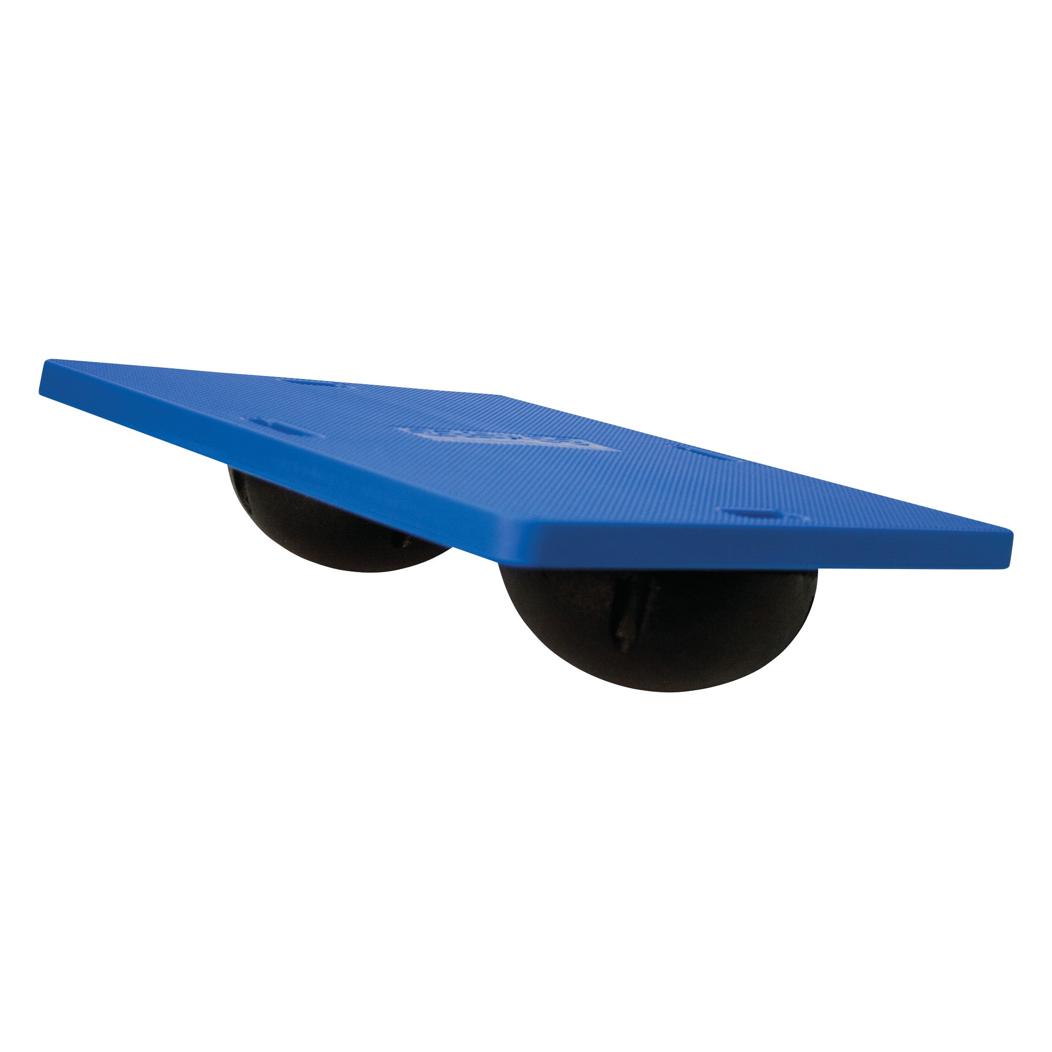 The CanDo Rectangular Balance Board features a blue platform with two rounded supports for balance and stability exercises.