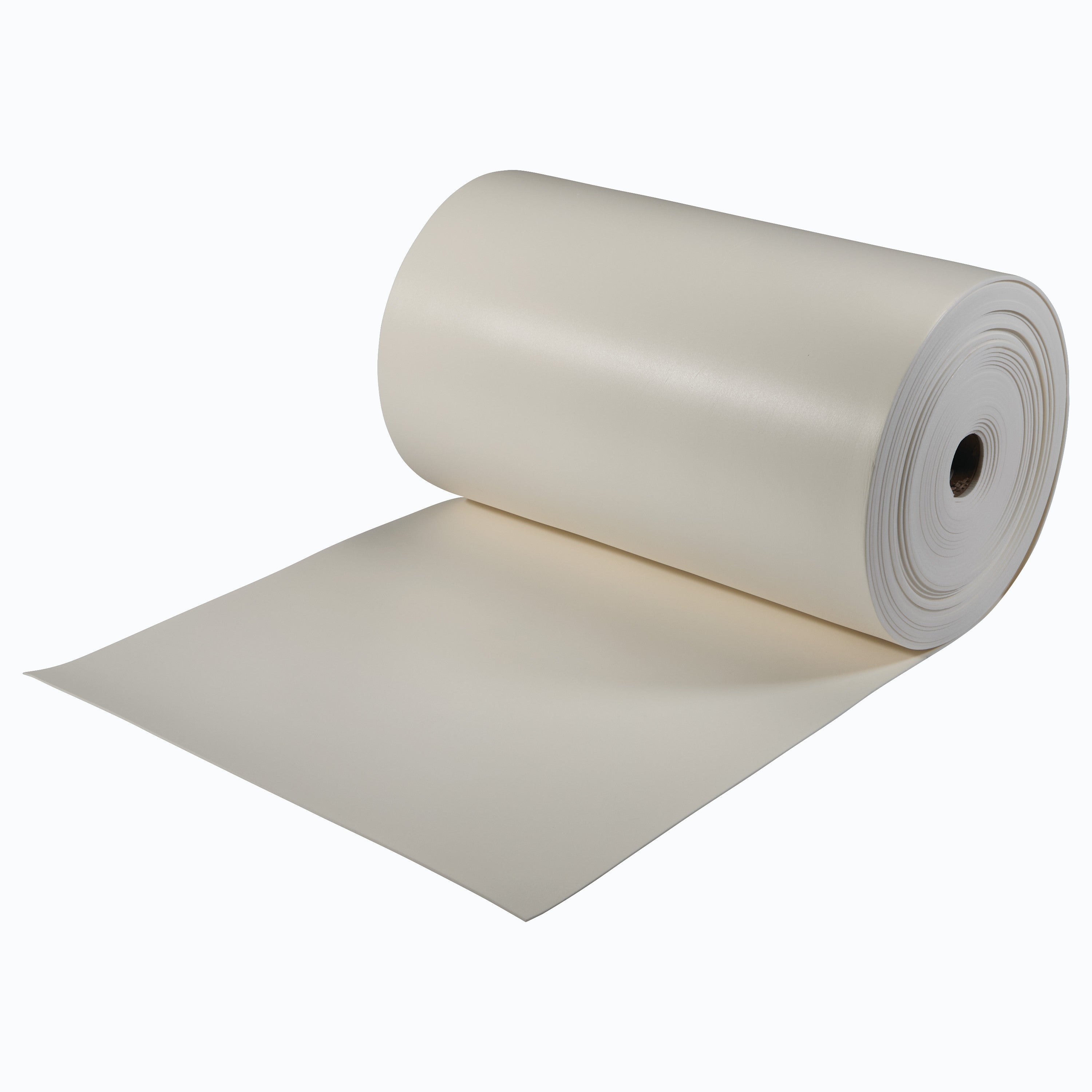 A large roll of AliMed AliPlast 4E foam, partially unrolled, showing its smooth and slightly glossy beige surface.