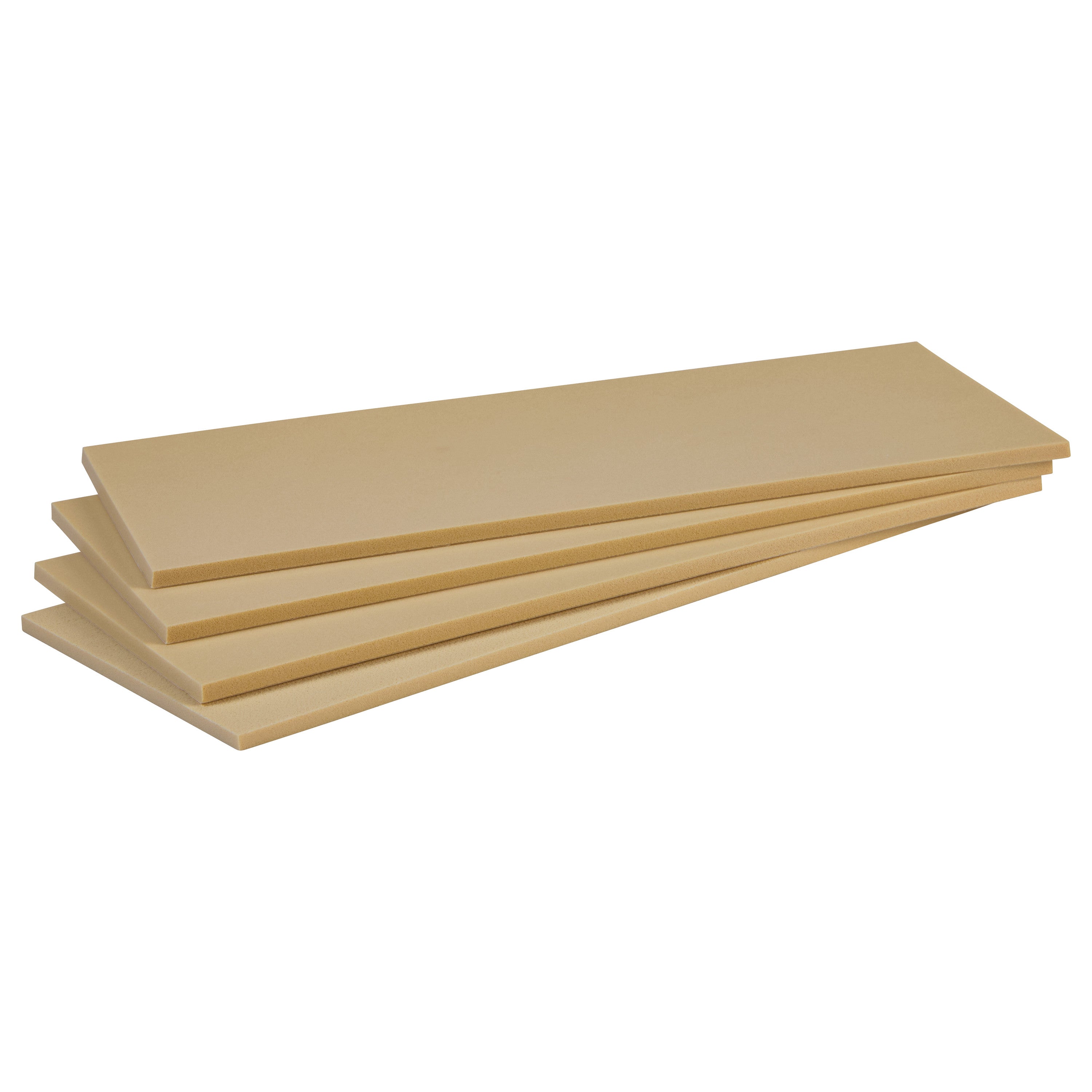 Four AliMed NickelPlast-S Self-Stick Posting Strips are stacked, showing their light beige color and flat, rectangular shape.