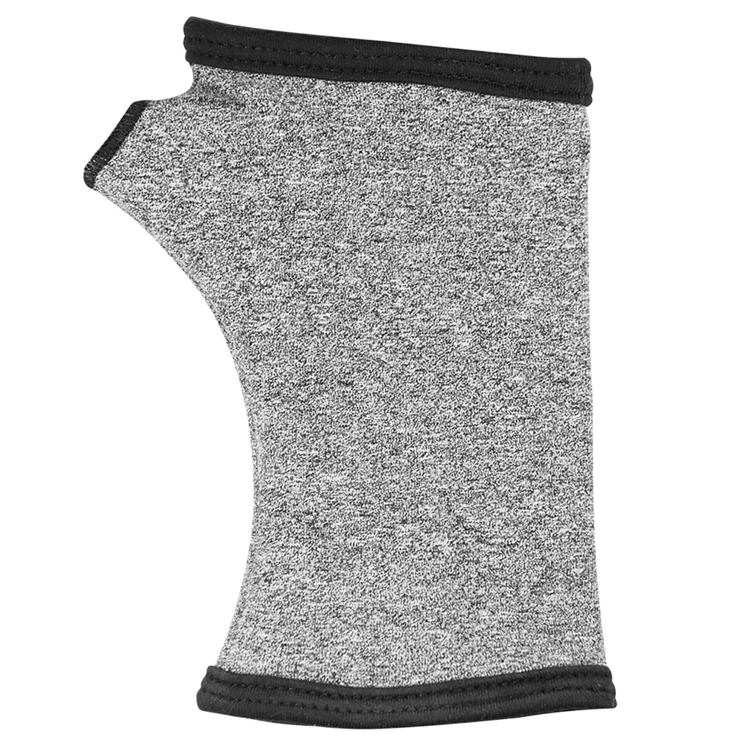 The Brownmed IMAK Compression Arthritis Wrist Sleeve is gray with black edges, designed for providing support and compression.