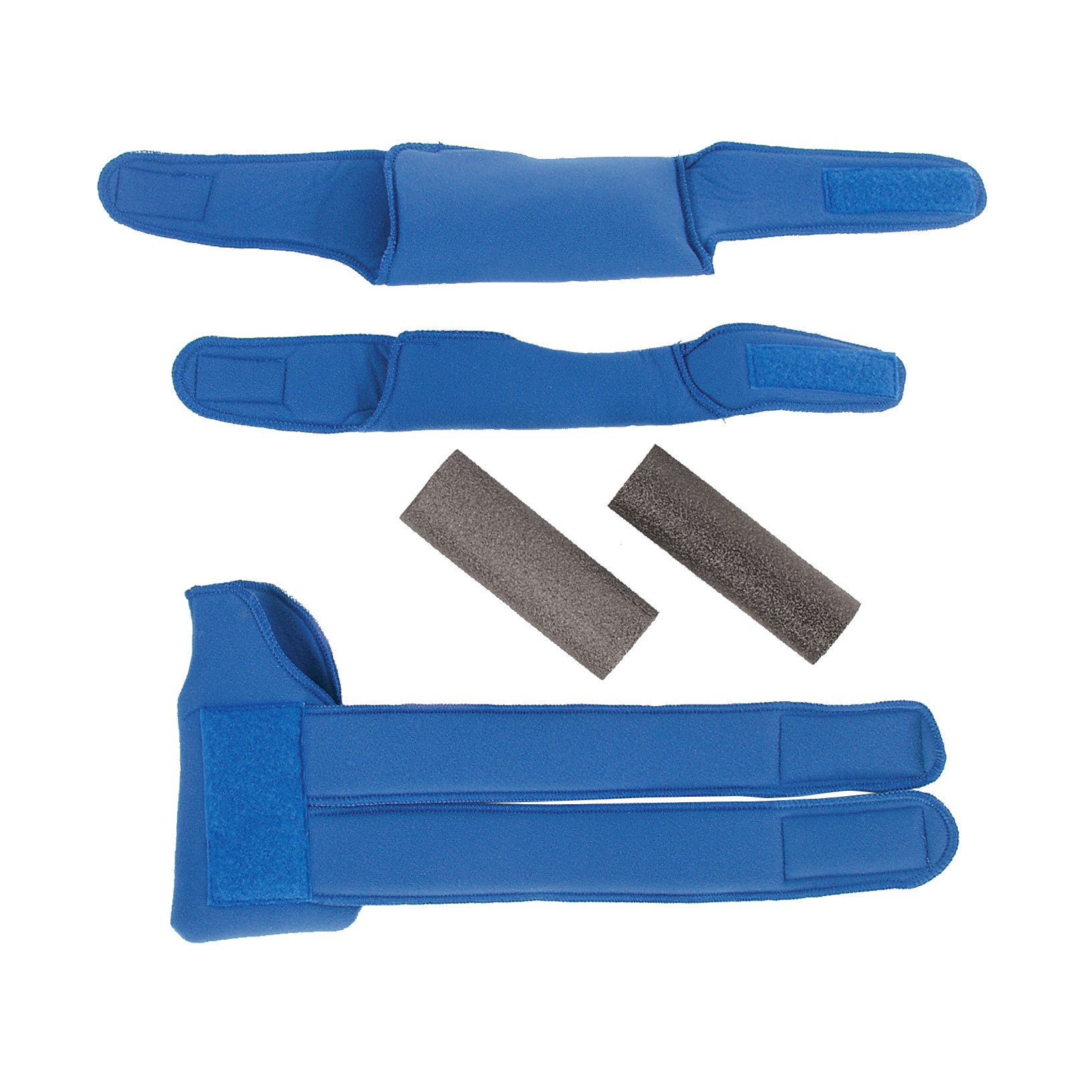 Replacement Soft Goods Set for AliMed Grip Splint includes blue cushioned wraps with fasteners and two foam pads.