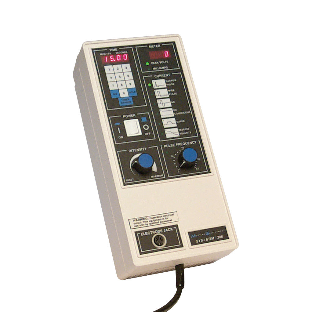 Pencil Electrode for Mettler Stimulator features a keypad, digital display, knobs, and electrode jack.