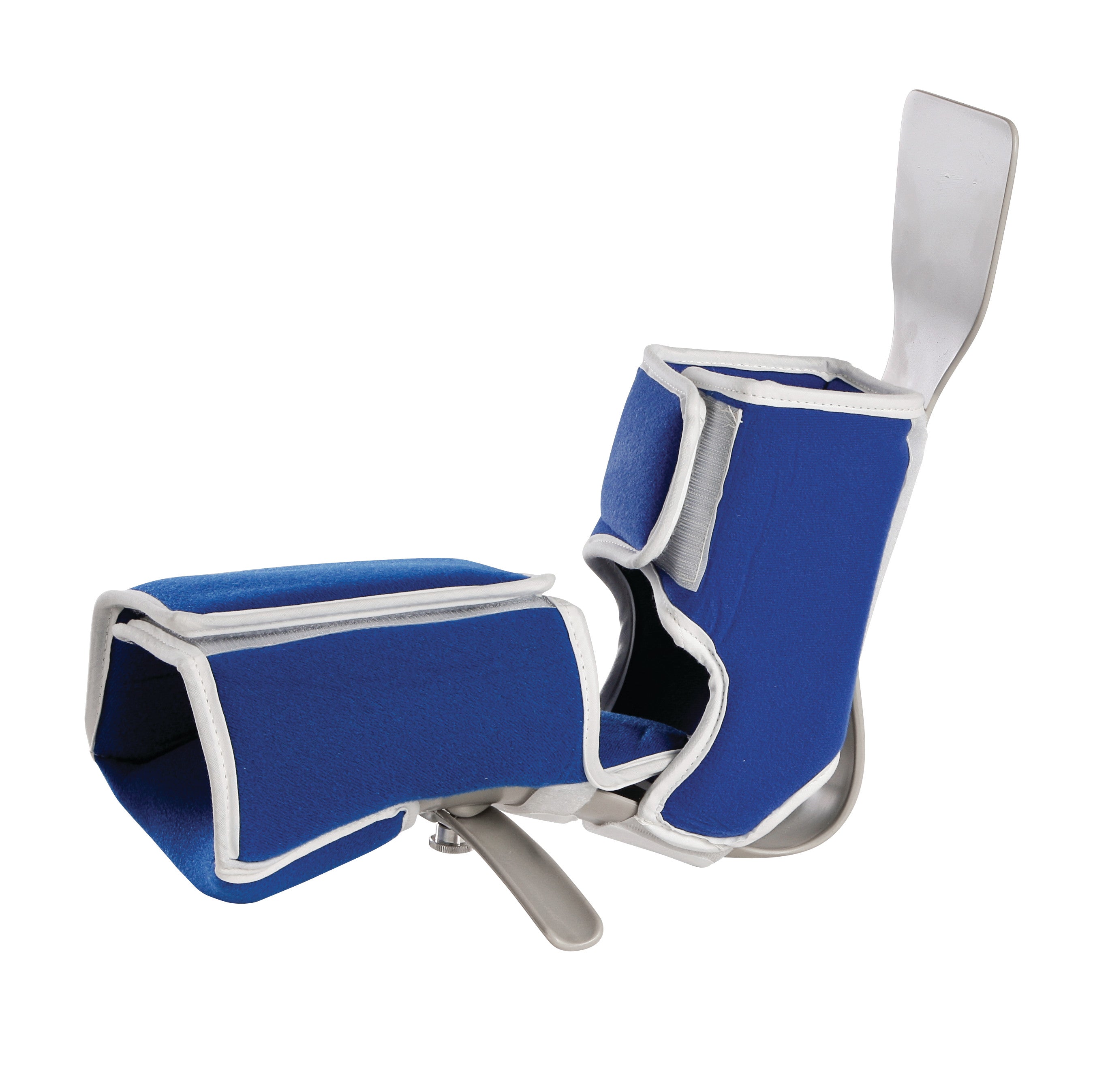 The AliMed MultiBoot Standard Contracture Boot features blue padding, gray trim, and metal hardware for foot support.